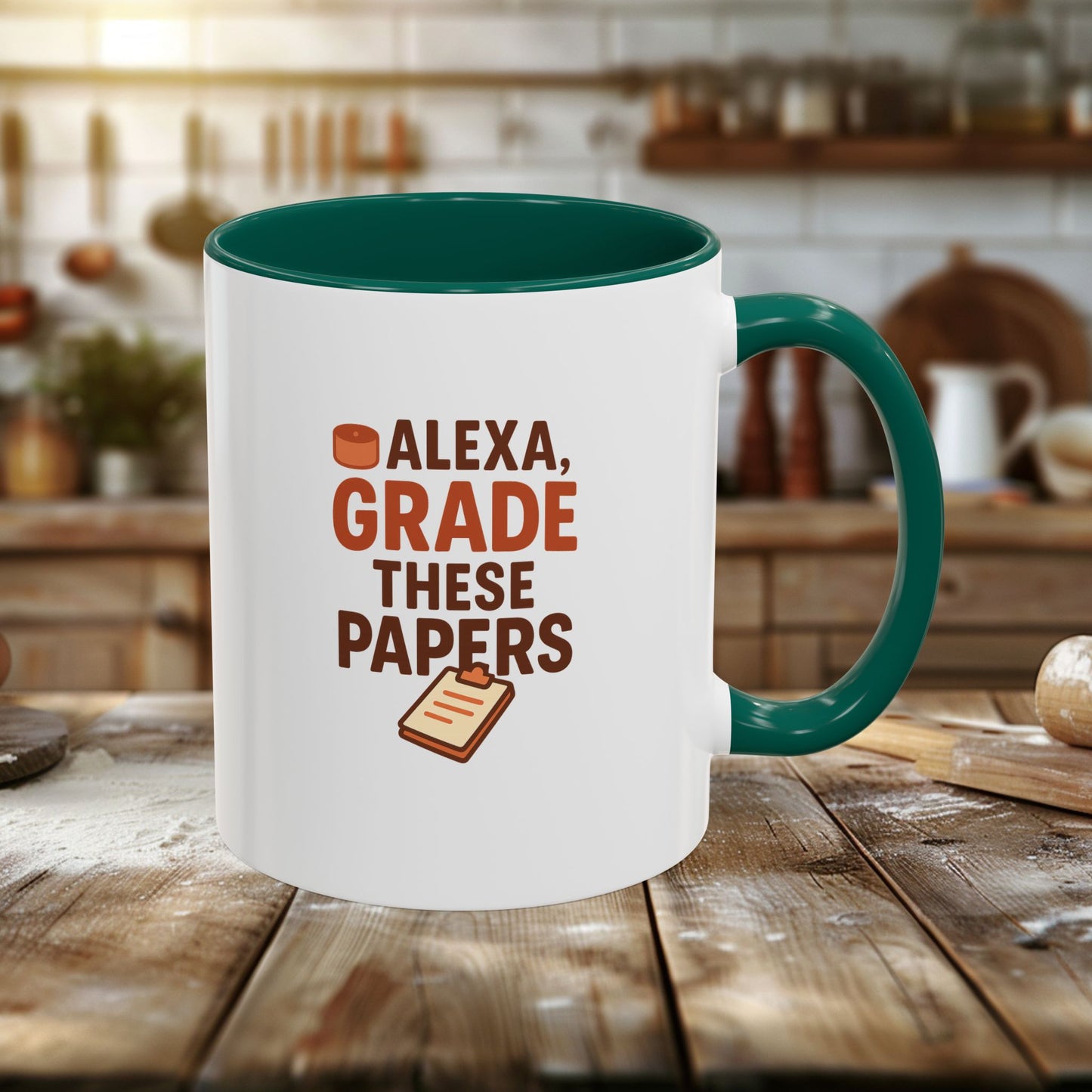funny coffee mug - 'alexa, grade these papers' - colorful ceramic cup for teachers and students. teachers with attitude.