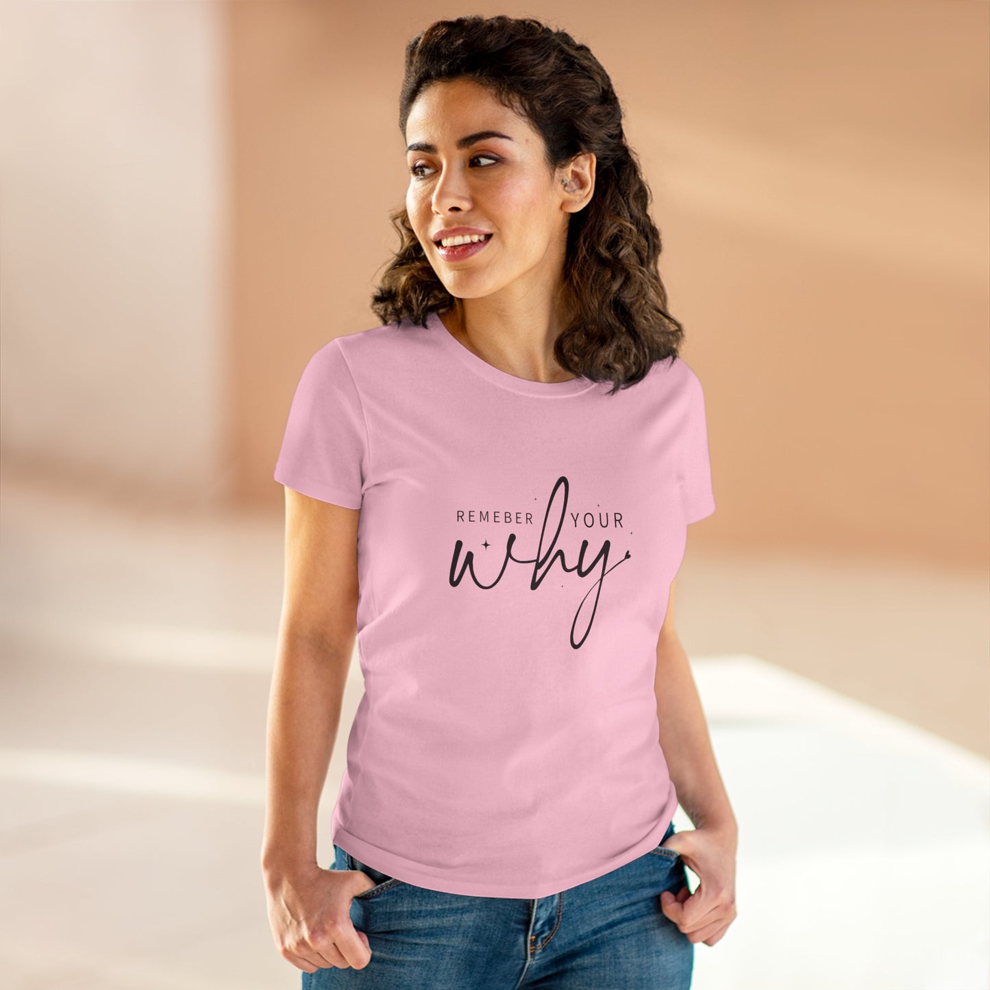 women's midweight cotton tee - remember your why - purpose driven motivation