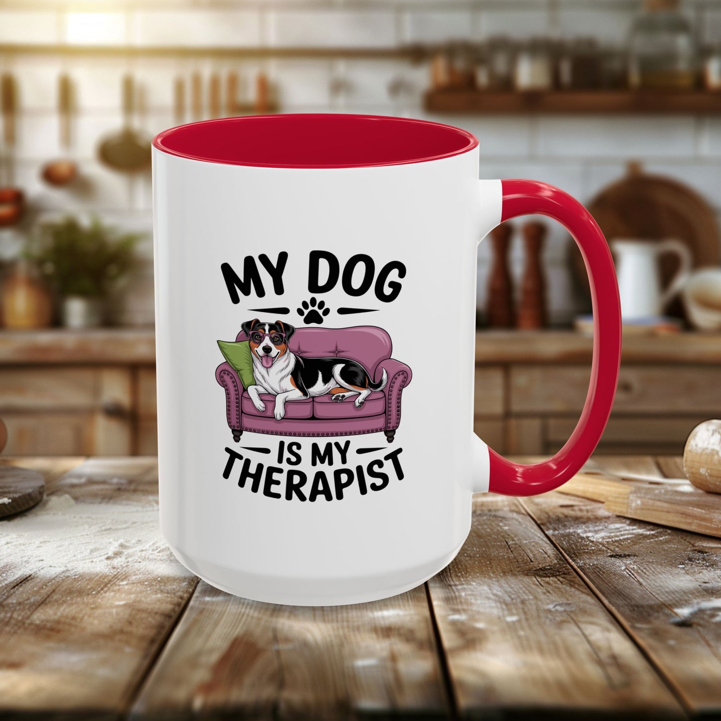 colorful mugs (11oz, 15oz) - my dog is my therapist | funny dog lover gift | cute pet quote design