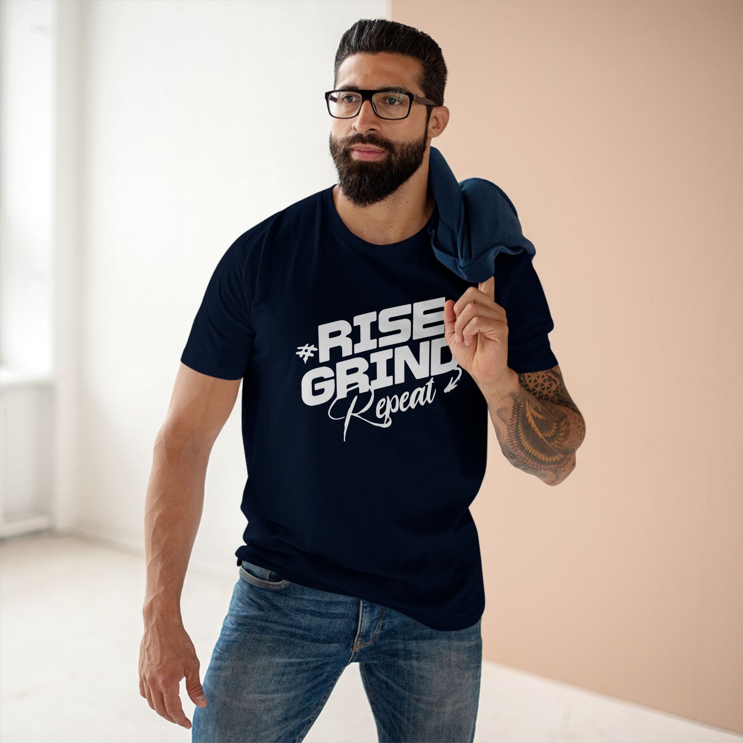 adult staple tee - rise, grind, repeat - hustle daily motivation