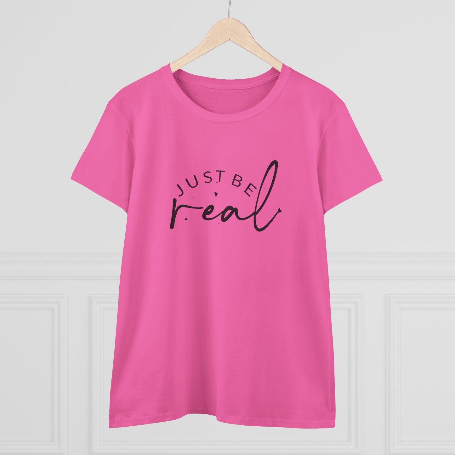 women's midweight cotton tee - just be real - authentic living quote