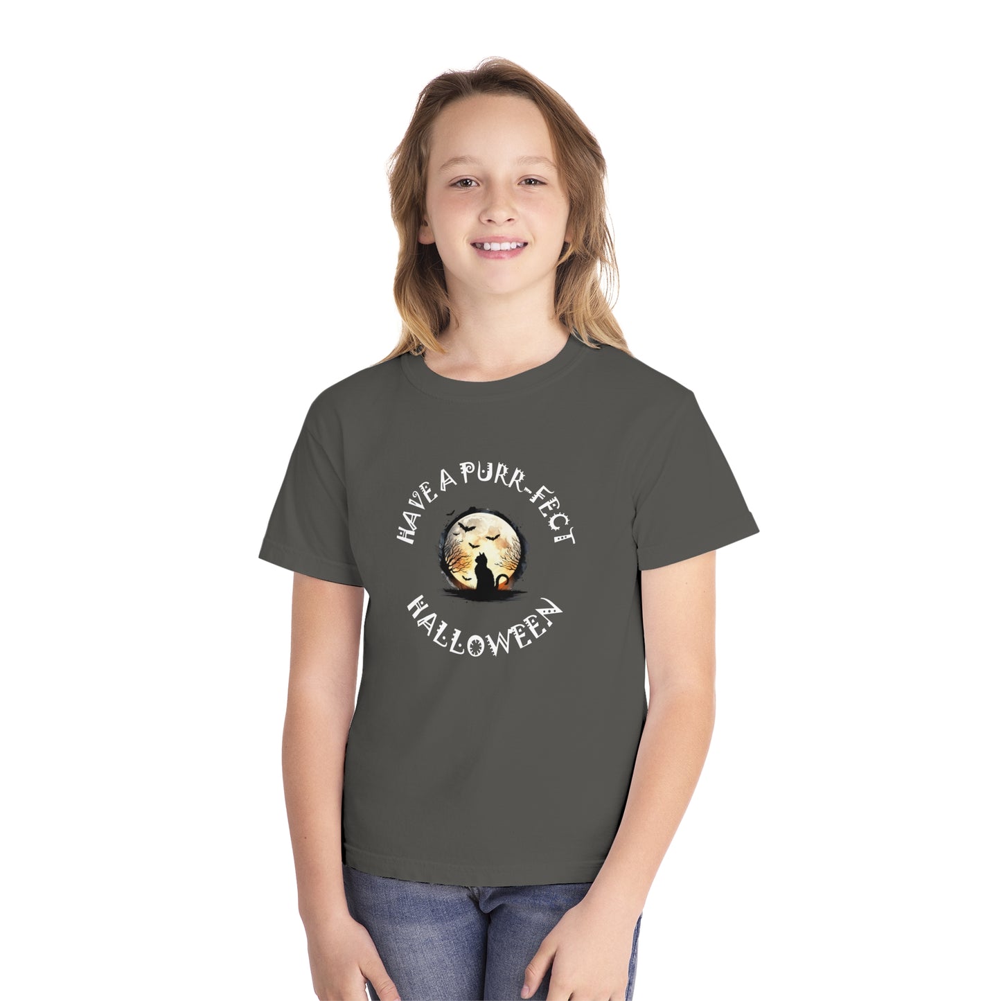 youth t-shirt, girls tee, cat lovers halloween - have a purr_fect halloween