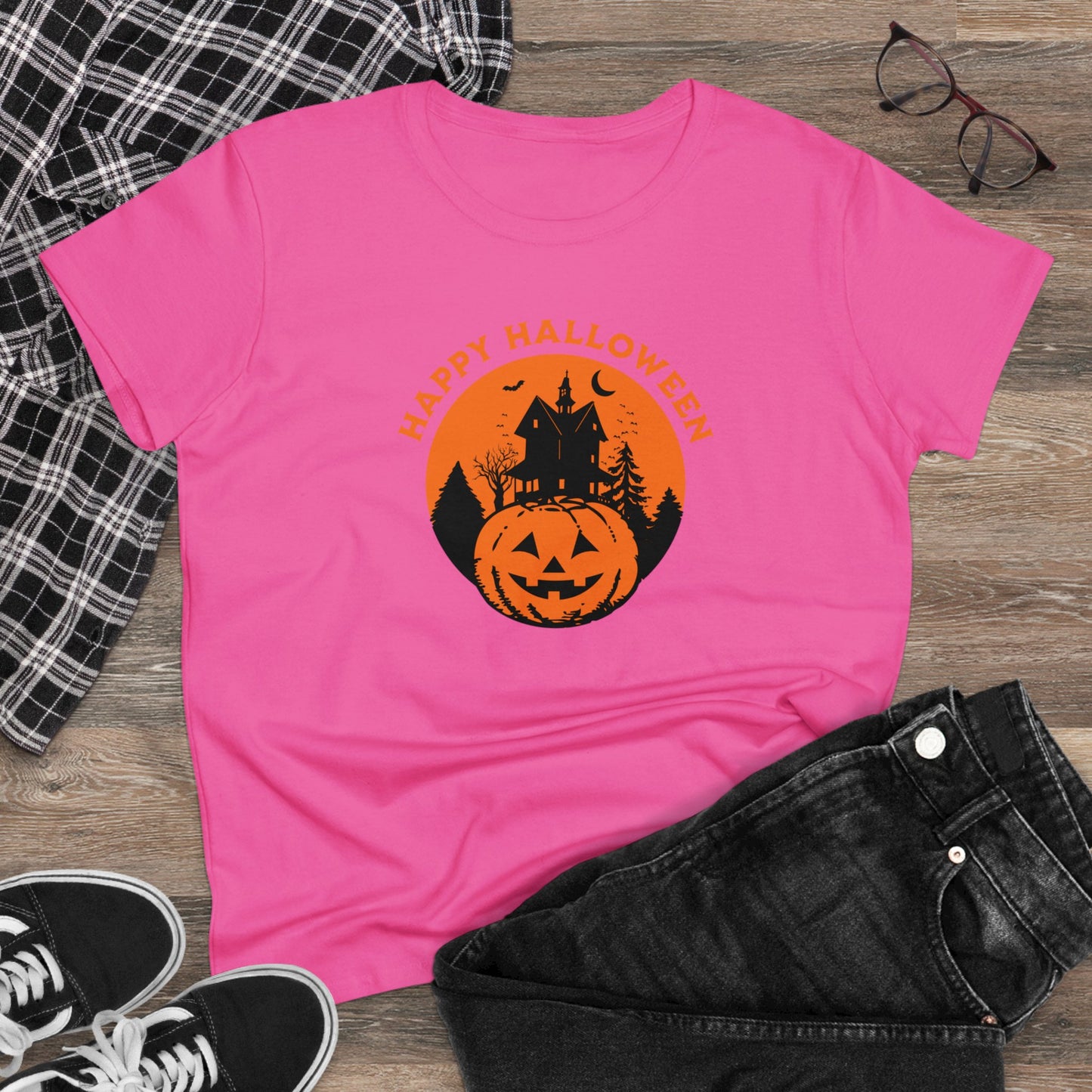 women halloween t-shirt, women tee, halloween gift, jack o'lantern - haunted halloween