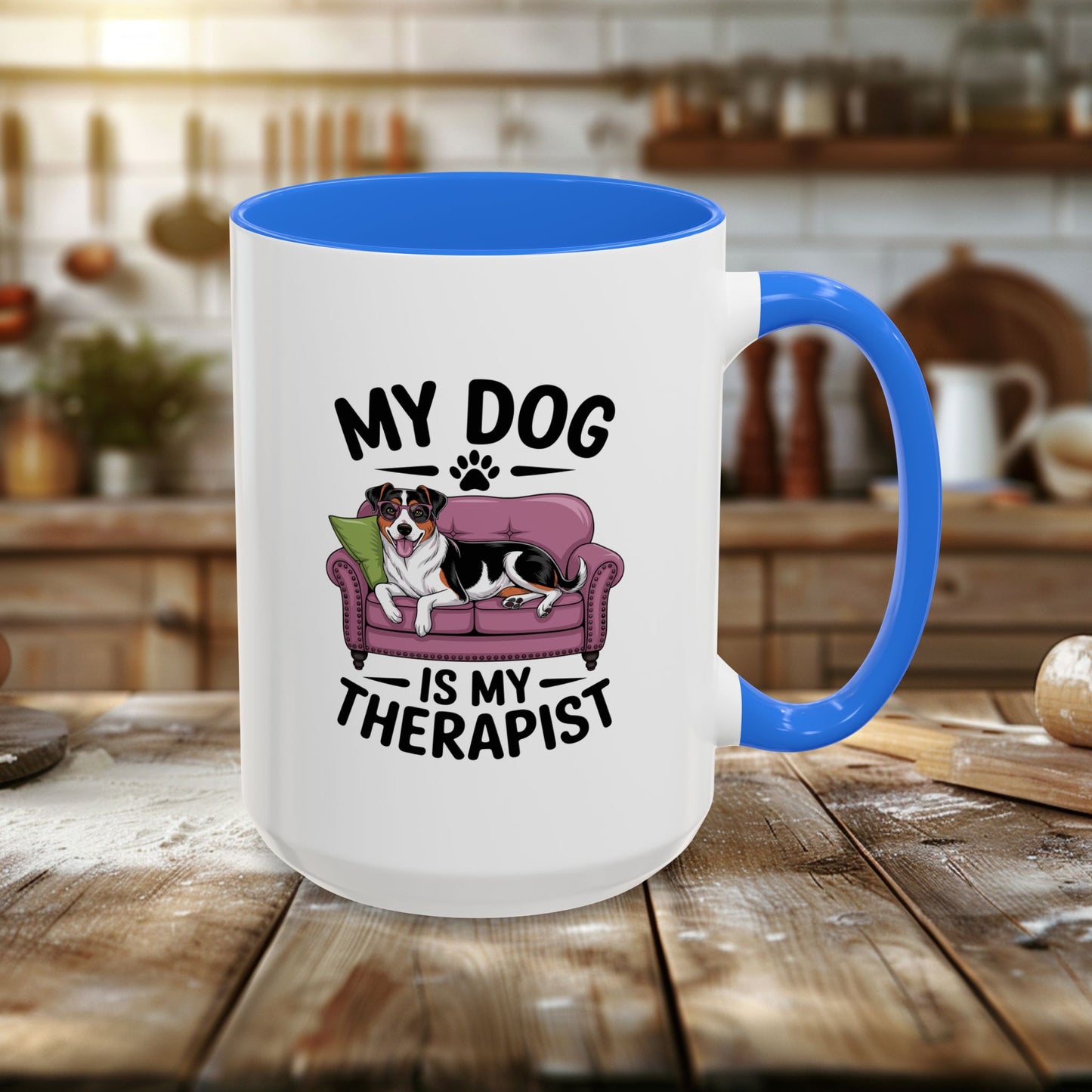 colorful mugs (11oz, 15oz) - my dog is my therapist | funny dog lover gift | cute pet quote design