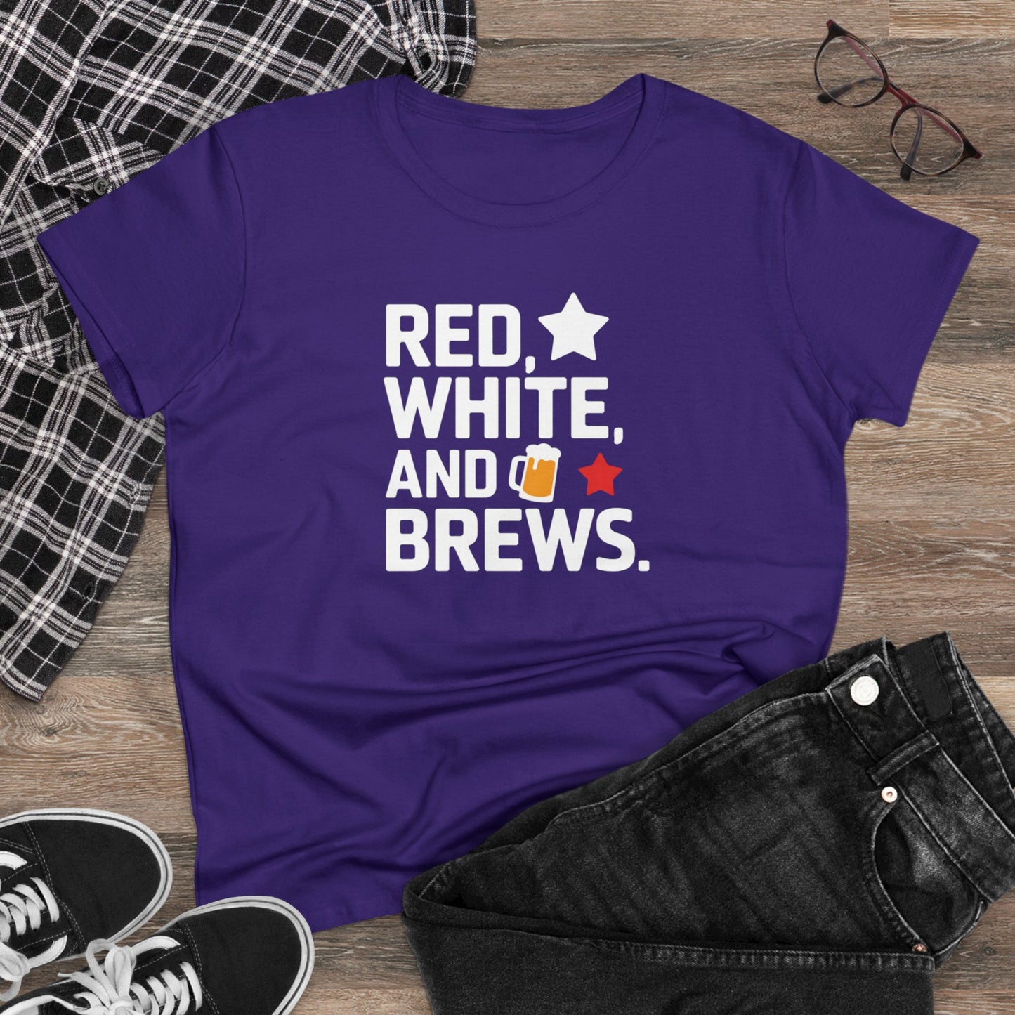women's t-shirt, women's tee, funny gift, red white and brews!