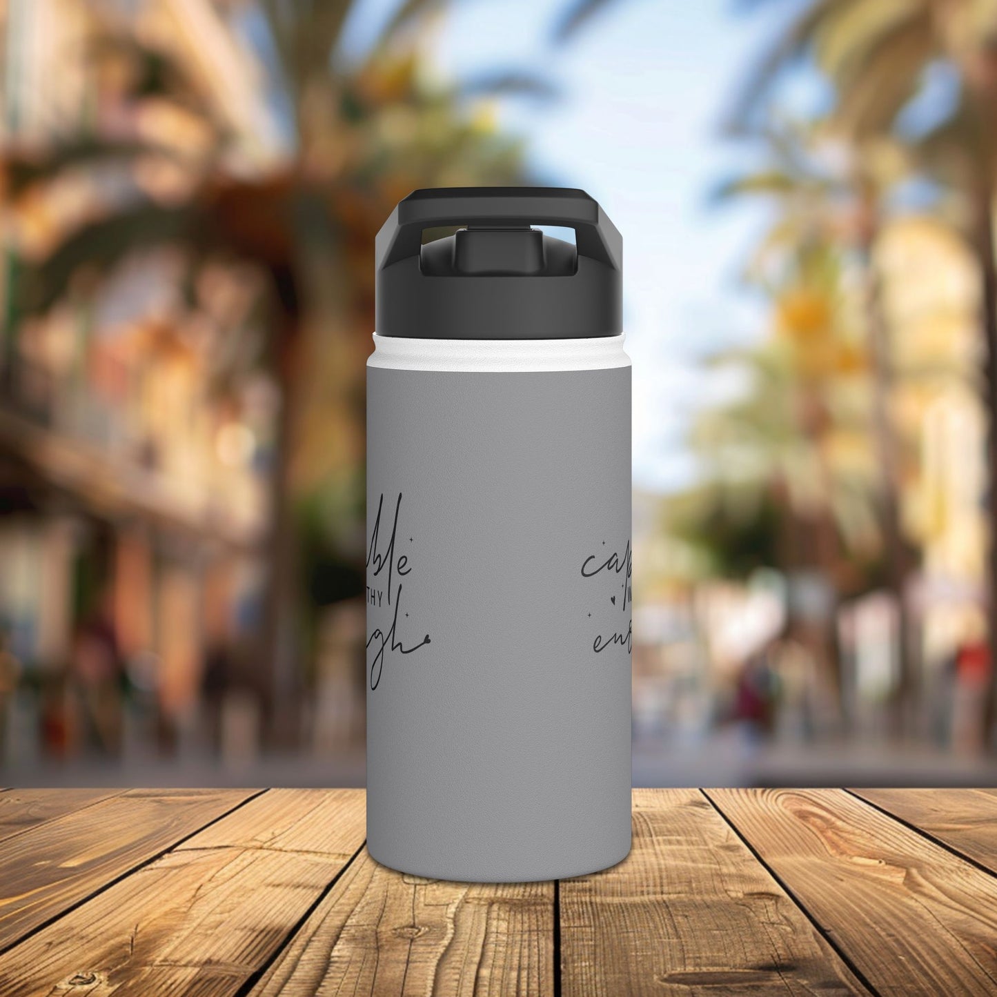 stainless steel water bottle, standard lid - capable, worth, enough - empowerment words