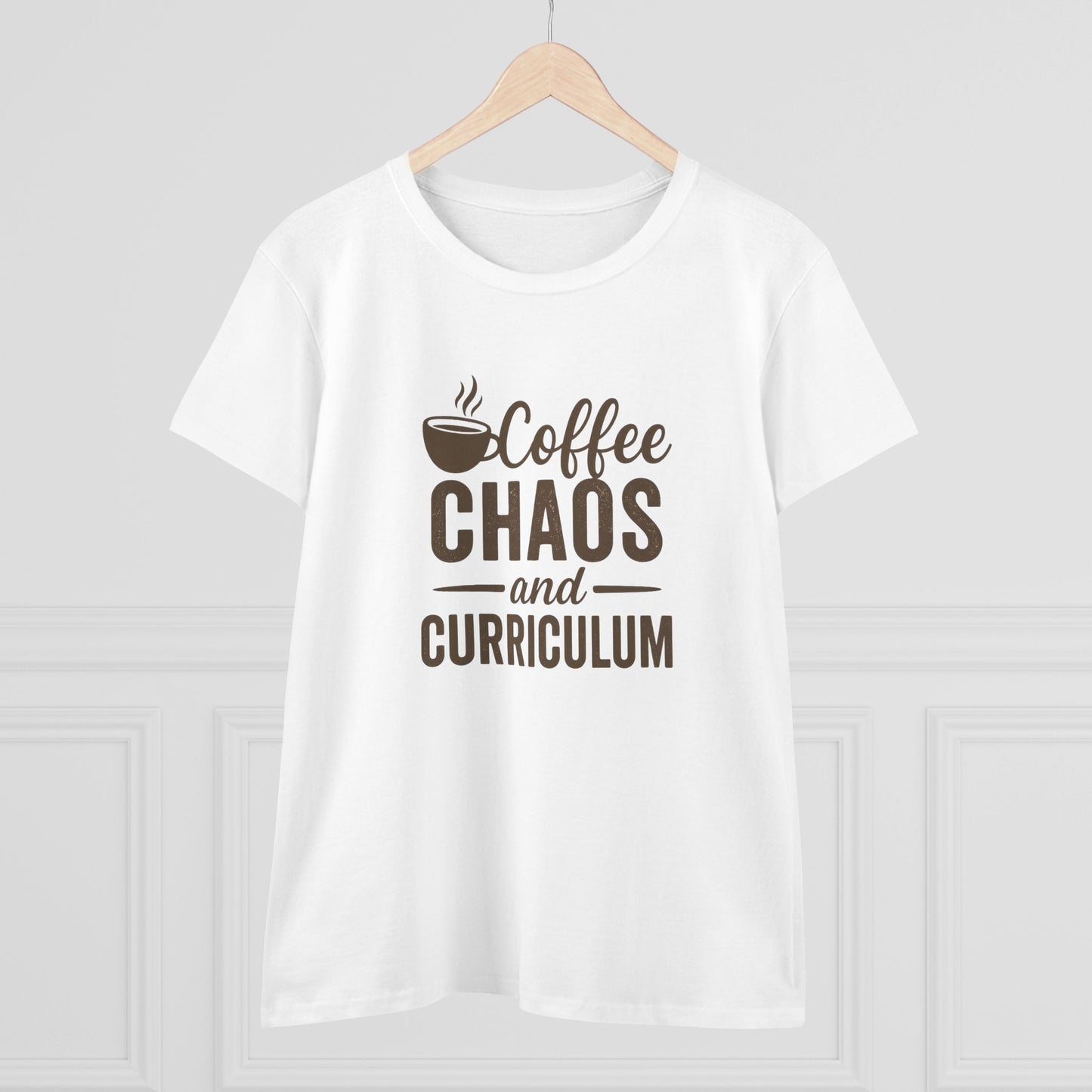 women's cotton tee - teachers with attitude. coffee chaos and curriculum design