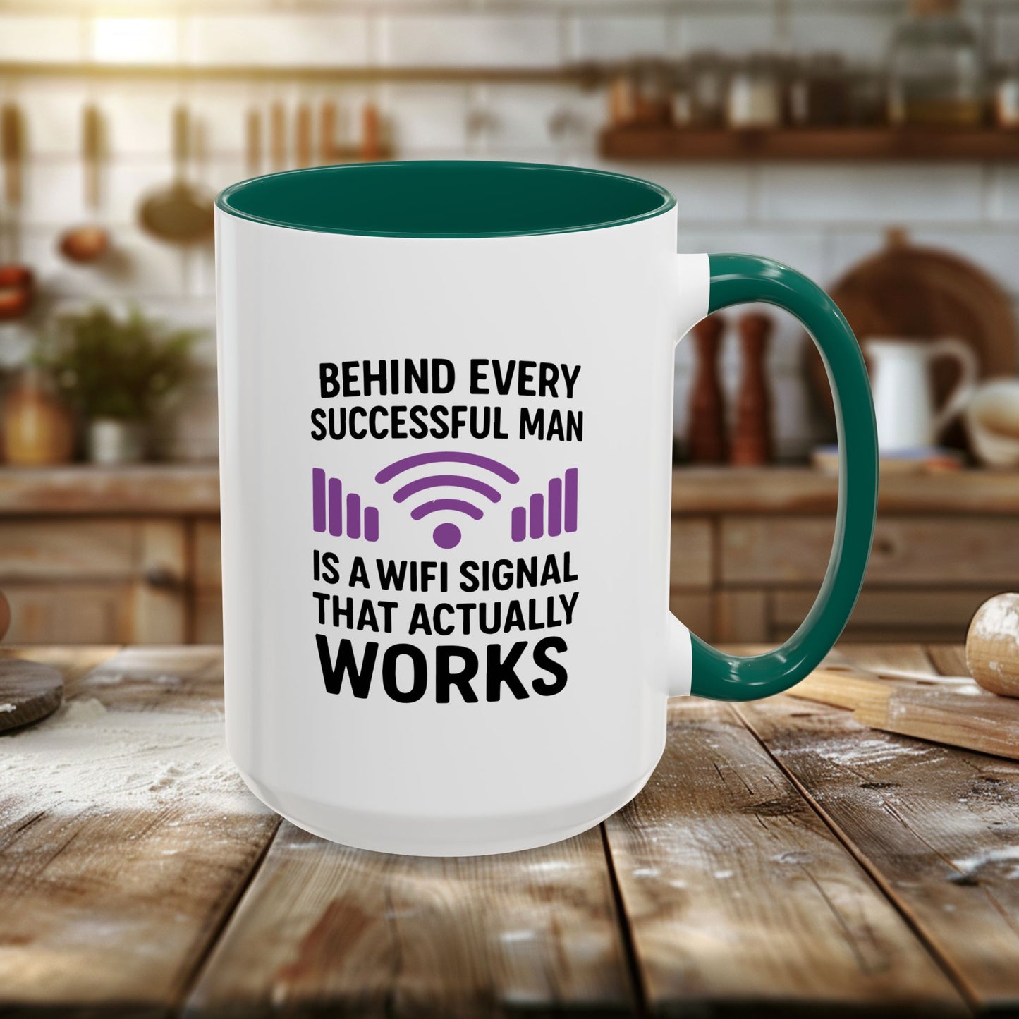 colorful mugs (11oz, 15oz) - behind every successful man is a wifi signal that works