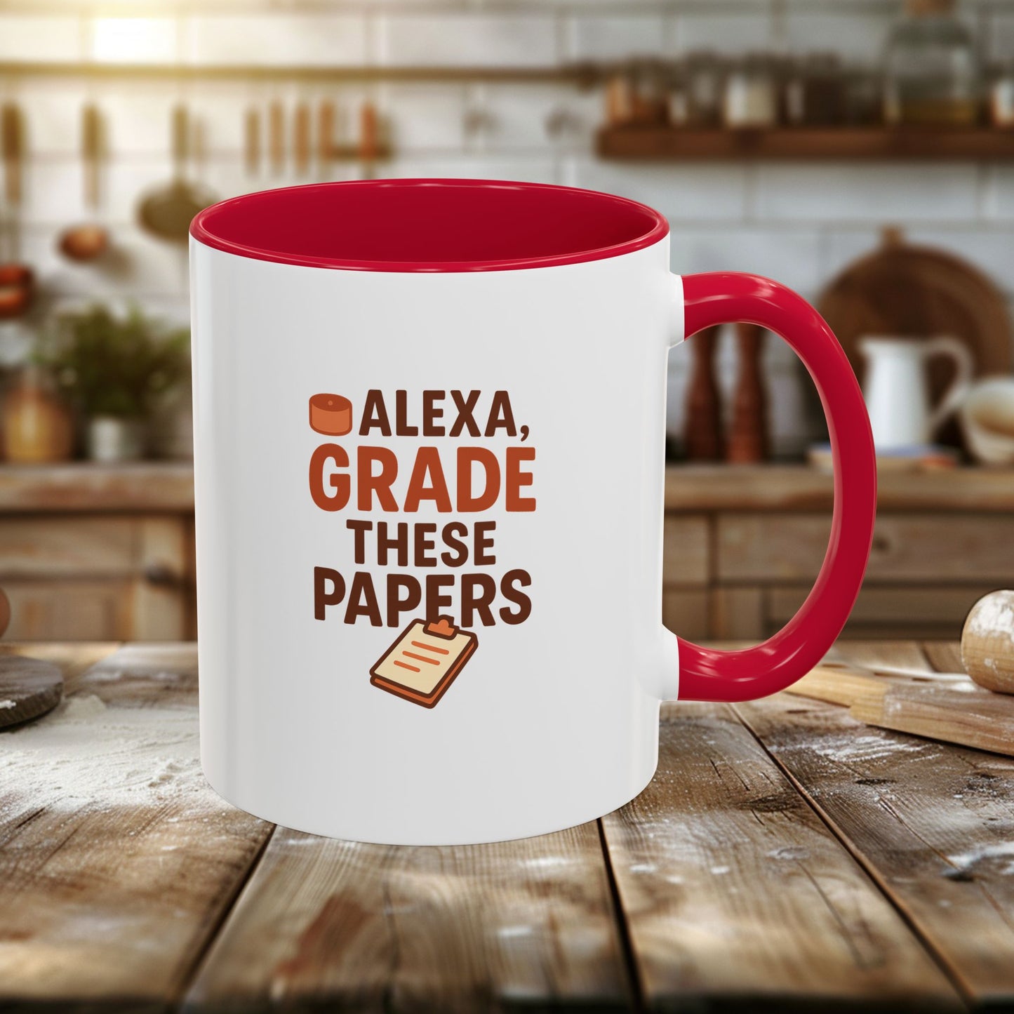 funny coffee mug - 'alexa, grade these papers' - colorful ceramic cup for teachers and students. teachers with attitude.
