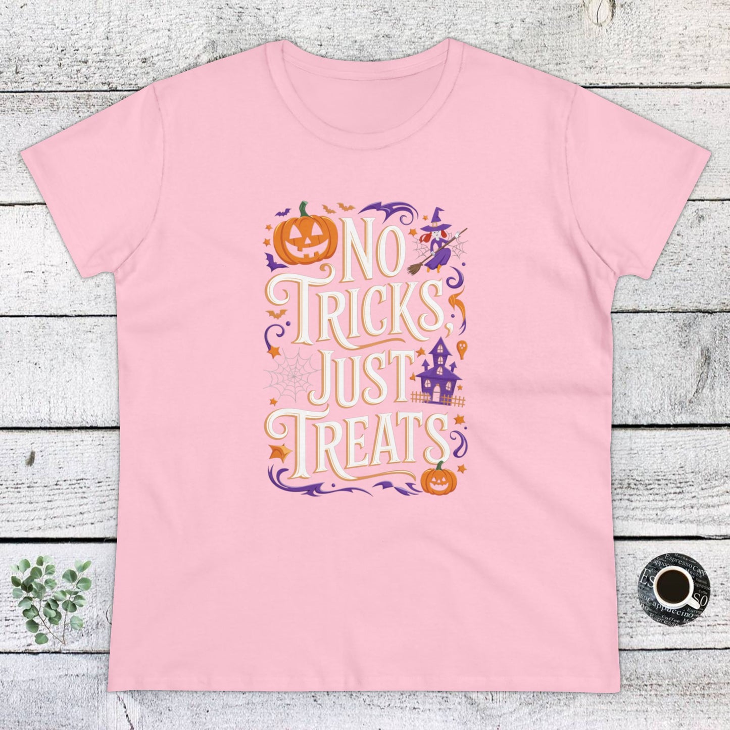 women's t-shirts, women's halloween tee, funny gift, no trick's just treats!