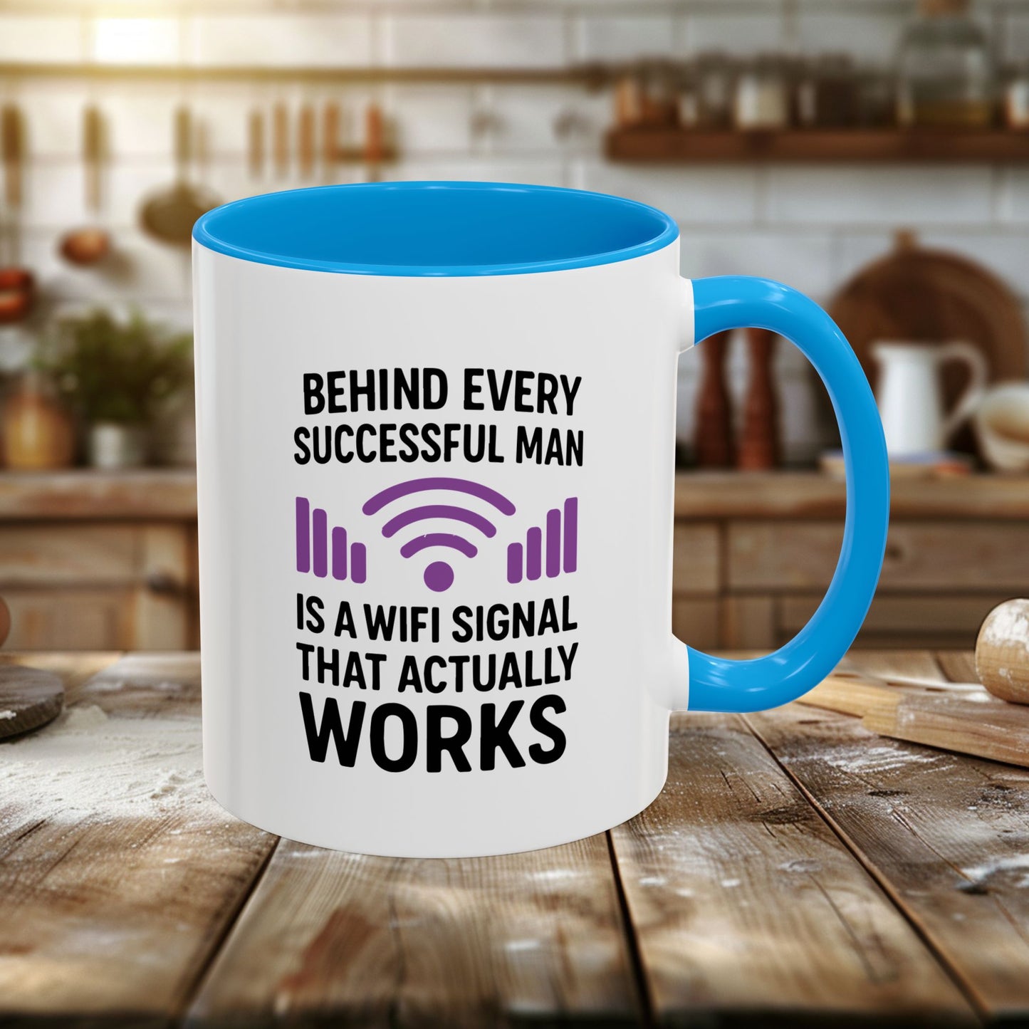 colorful mugs (11oz, 15oz) - behind every successful man is a wifi signal that works