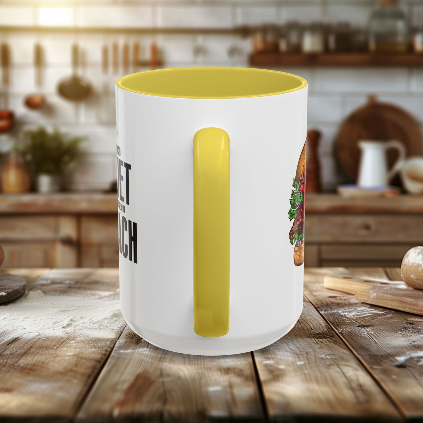 colorful mugs (11oz, 15oz) - a balanced diet is a burger in each hand - funny food quote