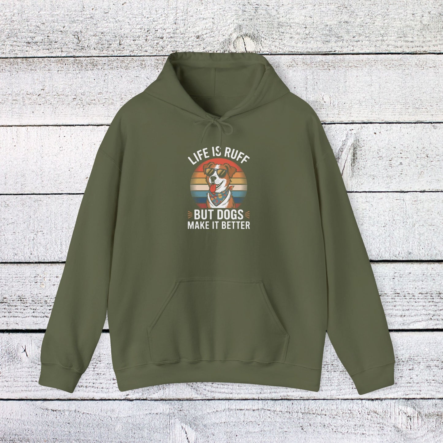 unisex heavy blend™ hooded sweatshirt - live is ruff, but dogs make it better | funny dog lover gift | cute pet quote design