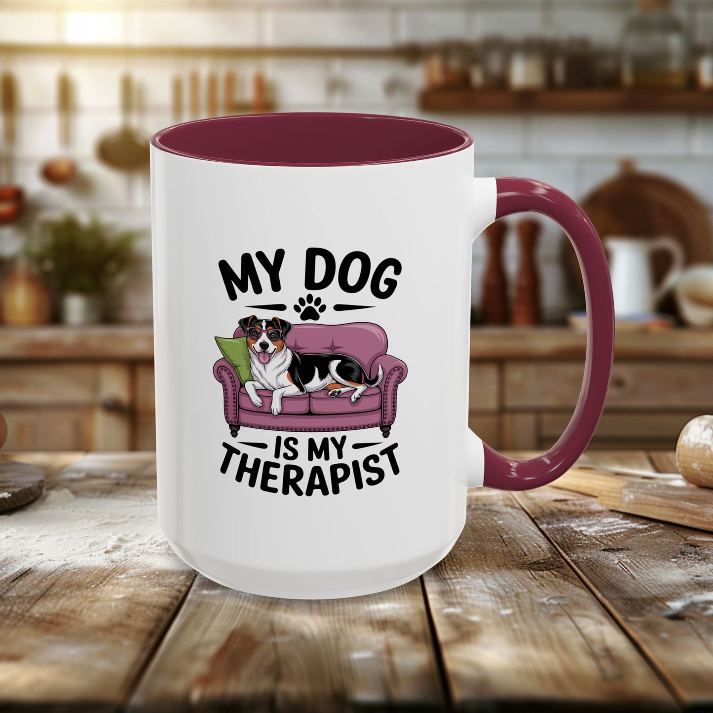 colorful mugs (11oz, 15oz) - my dog is my therapist | funny dog lover gift | cute pet quote design