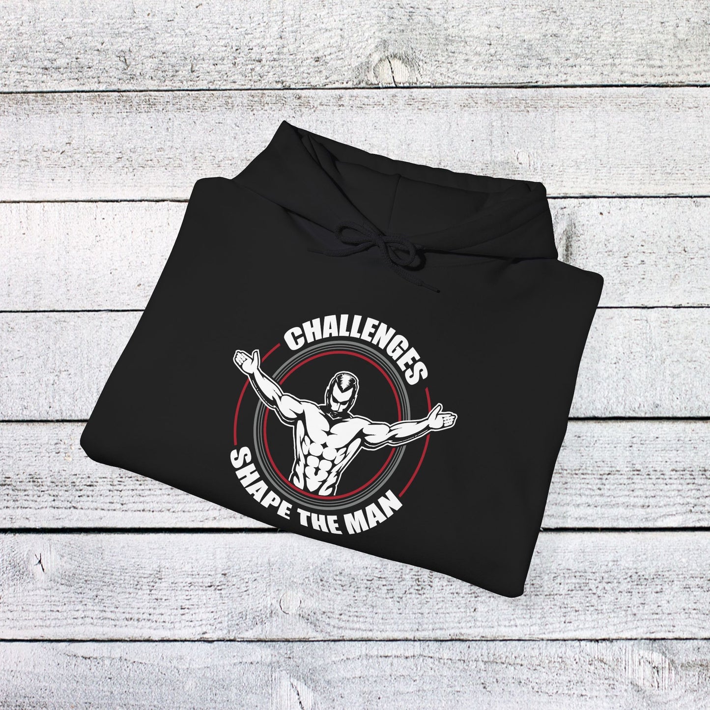 unisex heavy blend™ hooded sweatshirt - challenges shape the man - grit and growth quote