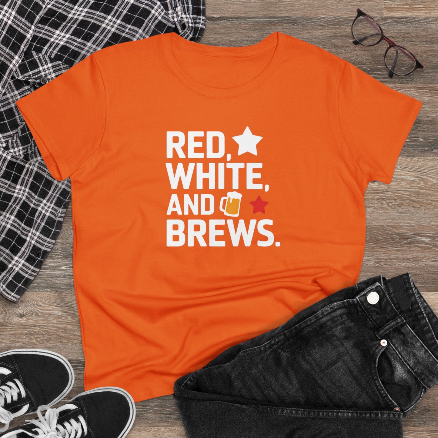 women's t-shirt, women's tee, funny gift, red white and brews!
