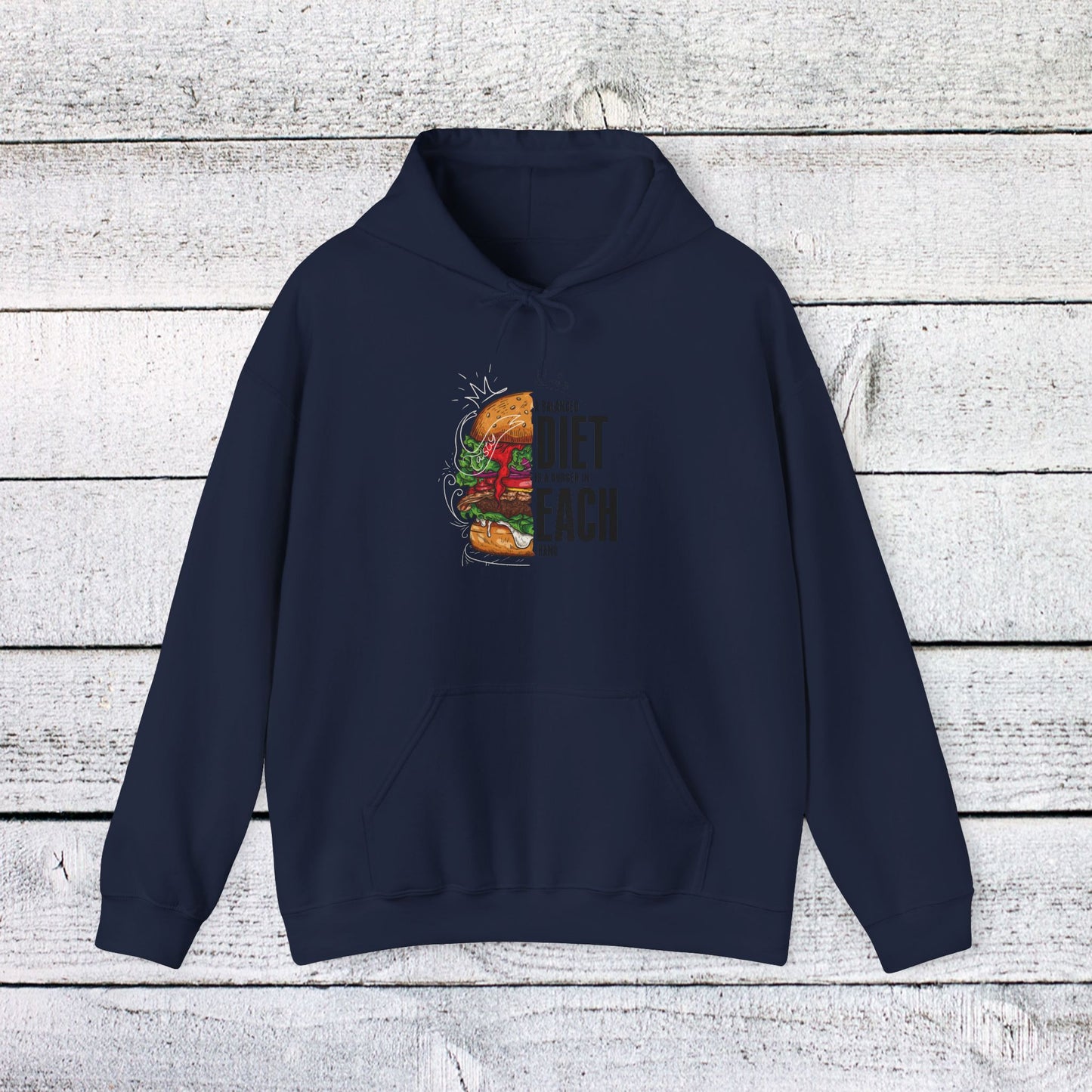 unisex heavy blend™ hooded sweatshirt - a balanced diet is a burger in each hand - funny food quote