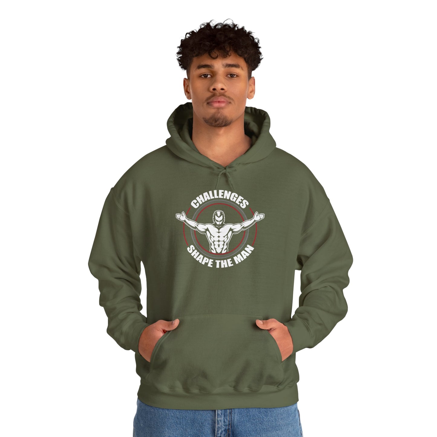 unisex heavy blend™ hooded sweatshirt - challenges shape the man - grit and growth quote