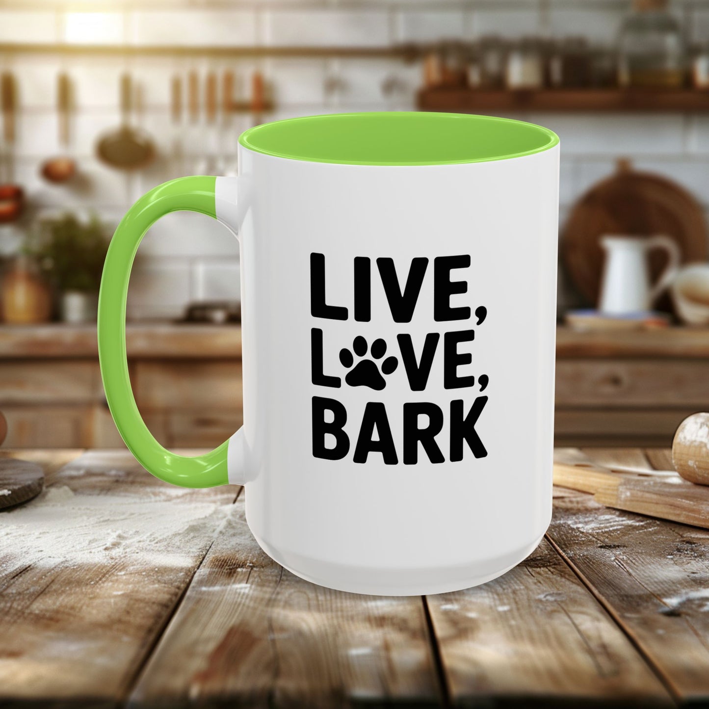 colorful mugs (11oz, 15oz) - live love bark | funny dog lover gift | cute pet quote design