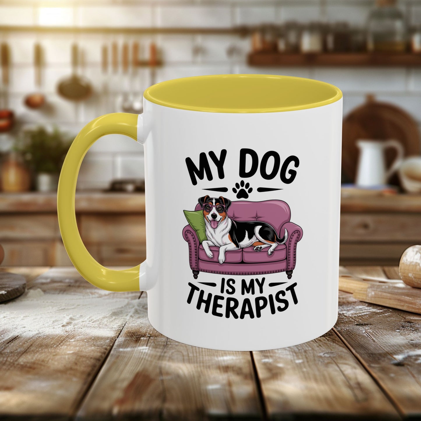 colorful mugs (11oz, 15oz) - my dog is my therapist | funny dog lover gift | cute pet quote design