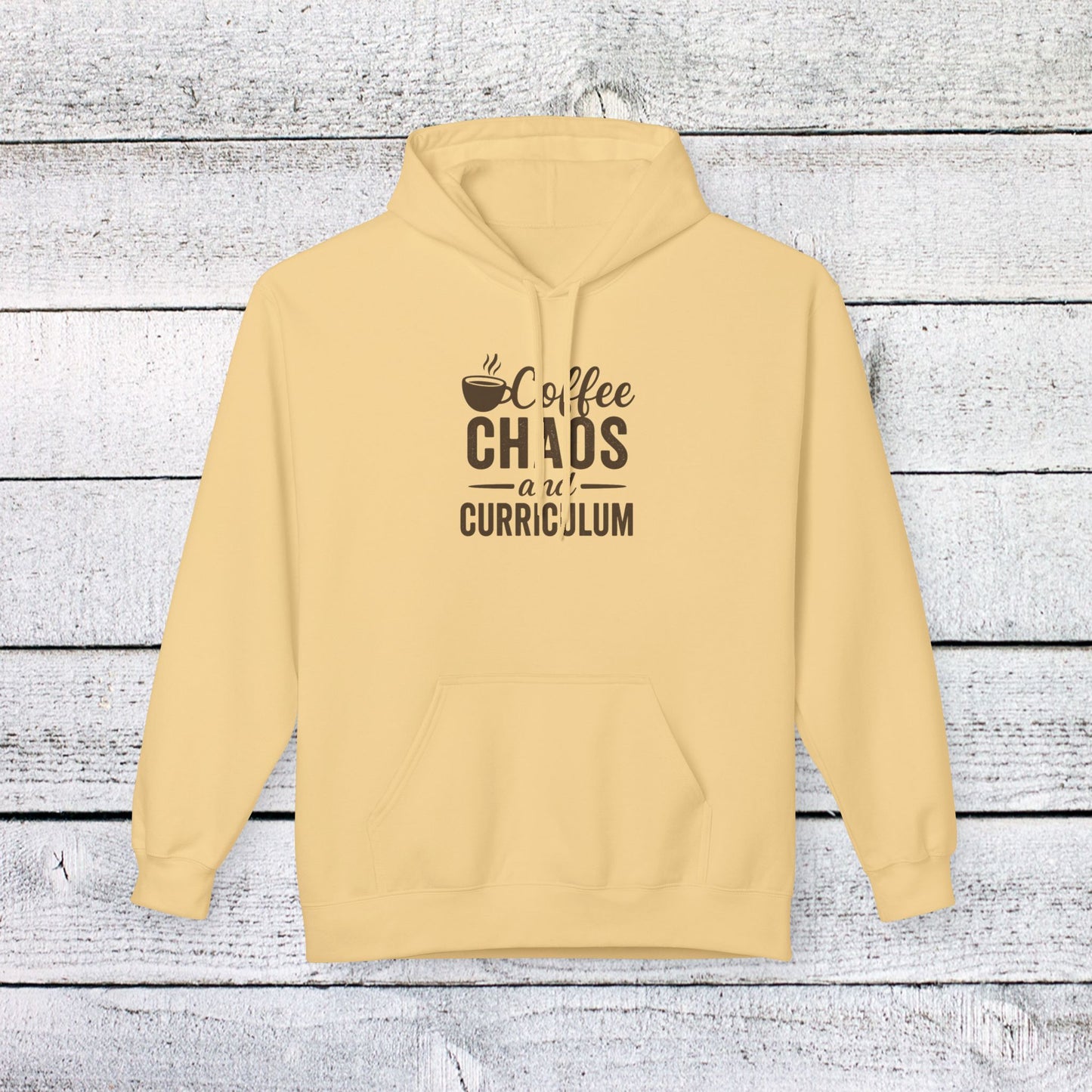 unisex softstyle hoodie - coffee, chaos, and curriculum design. teachers with attitude.