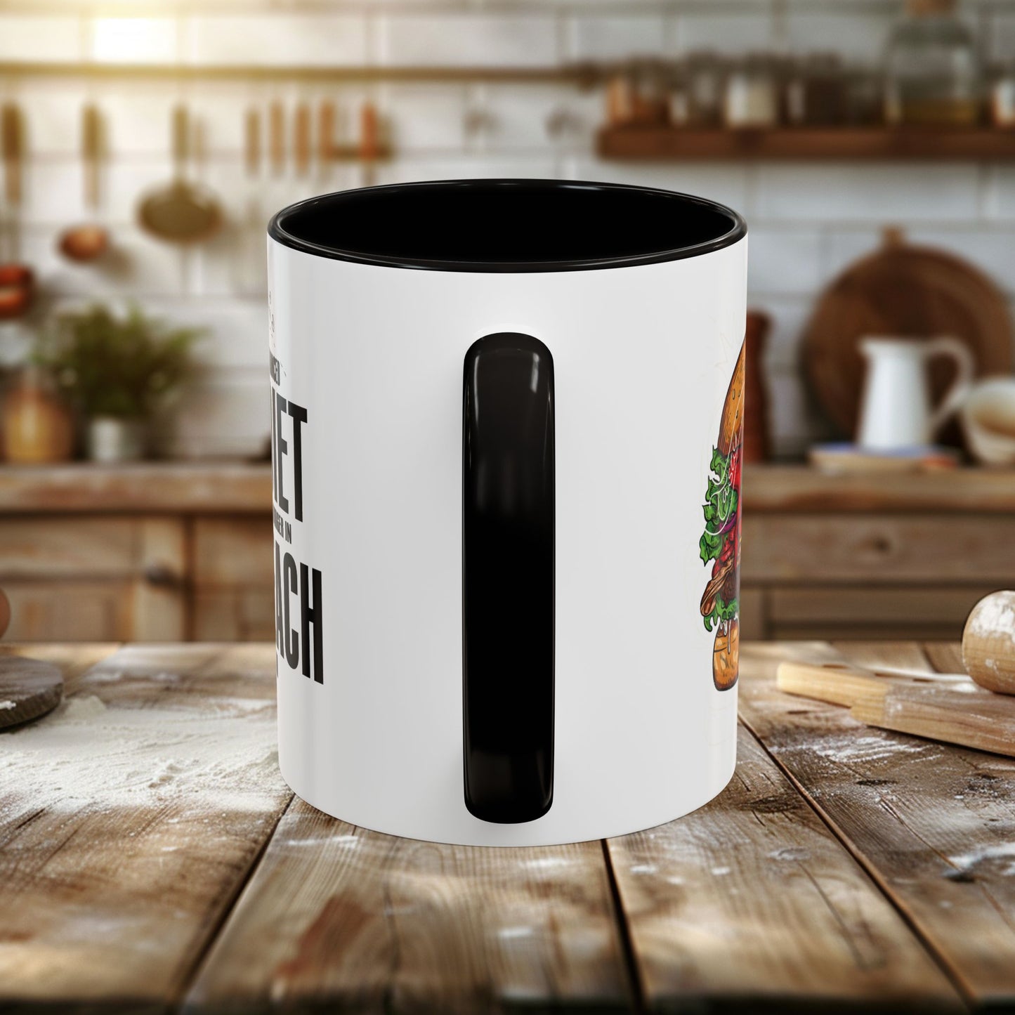 colorful mugs (11oz, 15oz) - a balanced diet is a burger in each hand - funny food quote