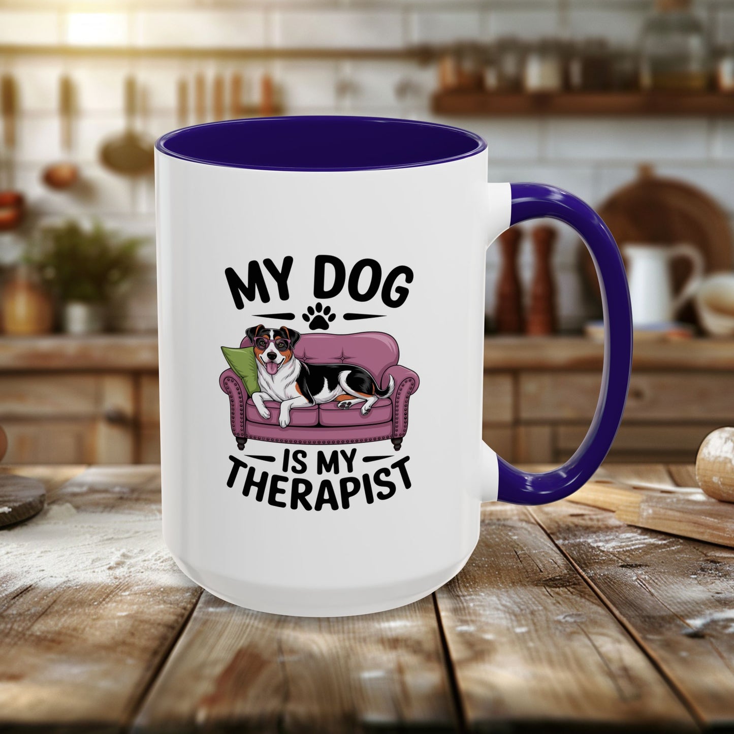 colorful mugs (11oz, 15oz) - my dog is my therapist | funny dog lover gift | cute pet quote design