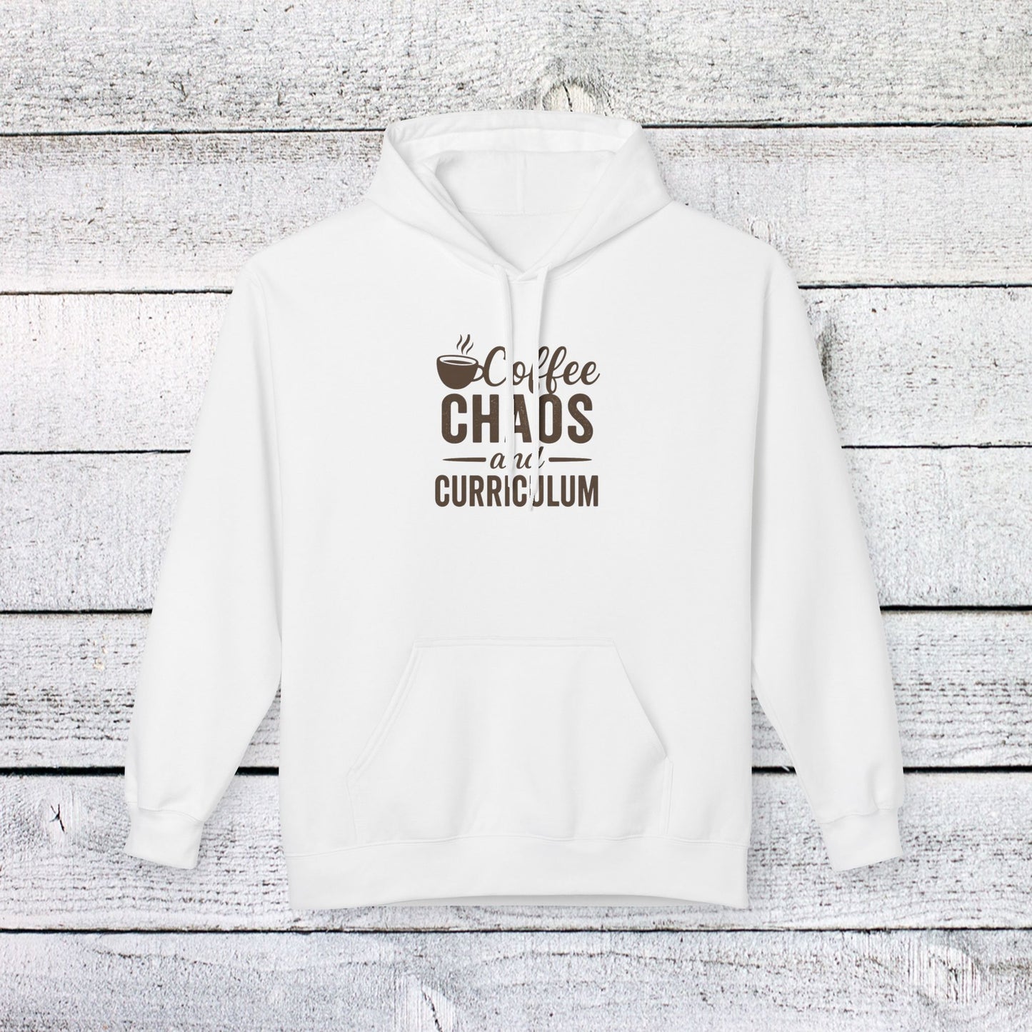 unisex softstyle hoodie - coffee, chaos, and curriculum design. teachers with attitude.