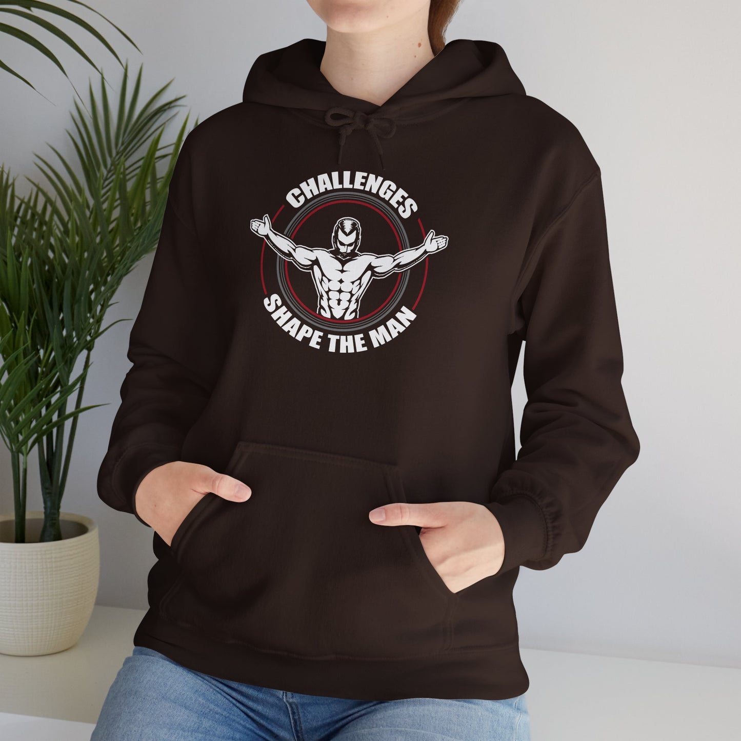 unisex heavy blend™ hooded sweatshirt - challenges shape the man - grit and growth quote