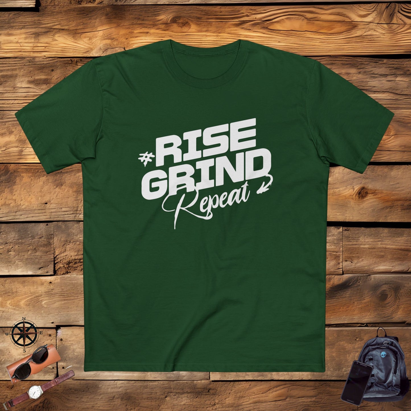 adult staple tee - rise, grind, repeat - hustle daily motivation