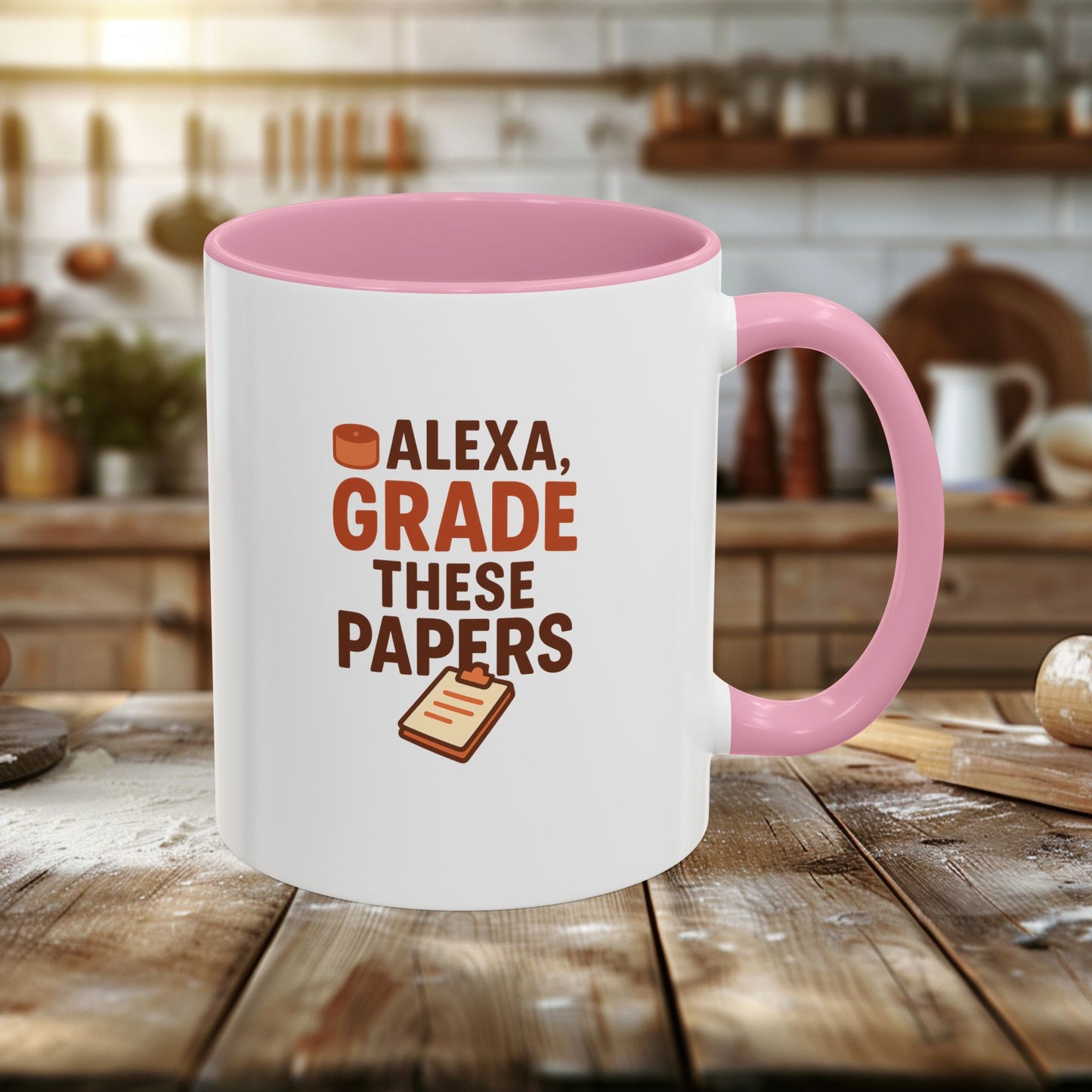 funny coffee mug - 'alexa, grade these papers' - colorful ceramic cup for teachers and students. teachers with attitude.