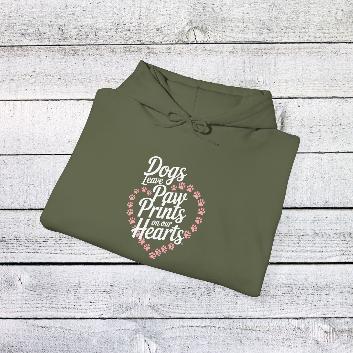 unisex heavy blend™ hooded sweatshirt - dogs leave paw prints on our hearts | funny dog lover gift | cute pet quote design