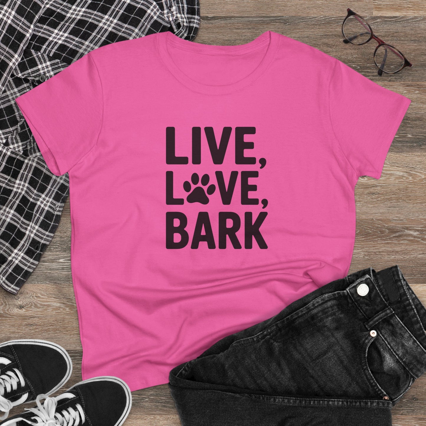 women's midweight cotton tee - live love bark | funny dog lover gift | cute pet quote design