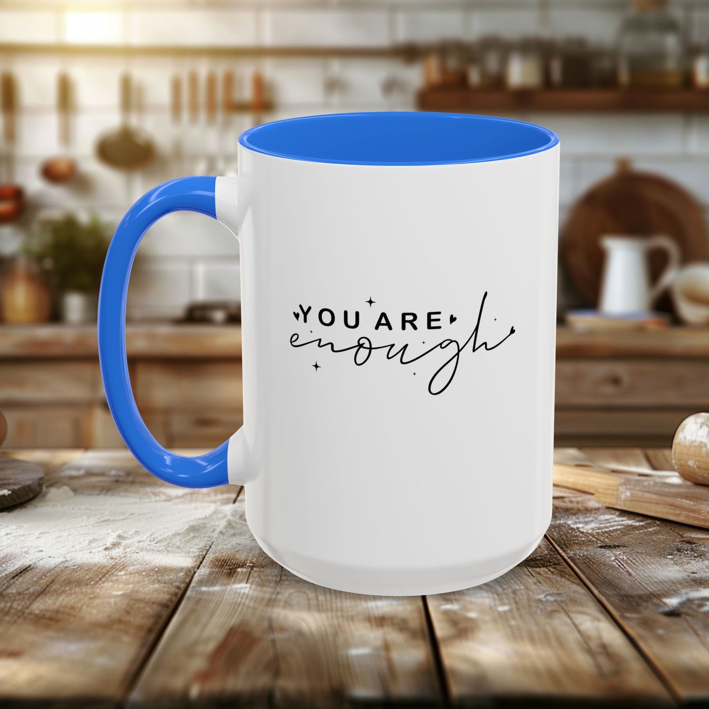 colorful mugs (11oz, 15oz) - you are enough - self-love quote design
