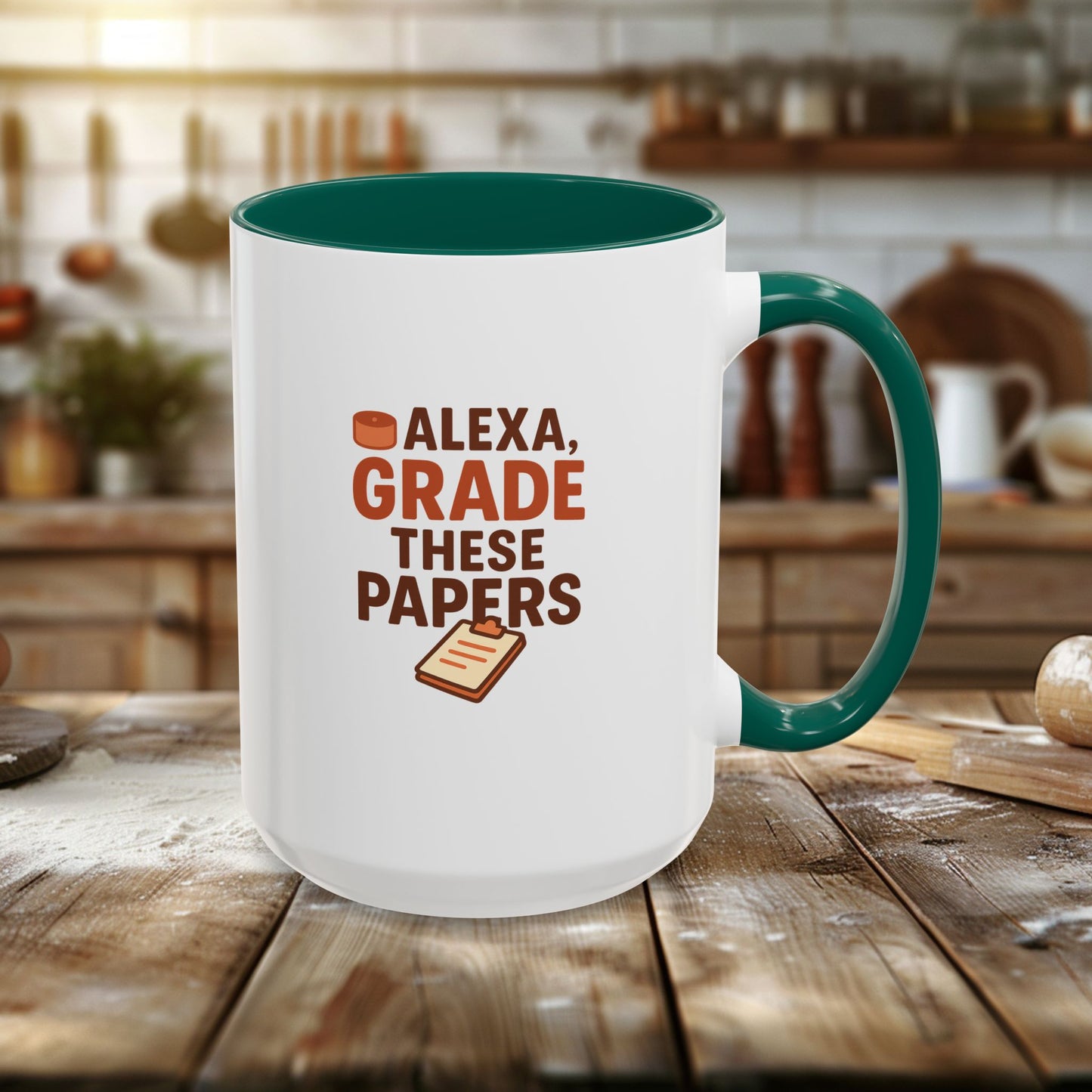 funny coffee mug - 'alexa, grade these papers' - colorful ceramic cup for teachers and students. teachers with attitude.