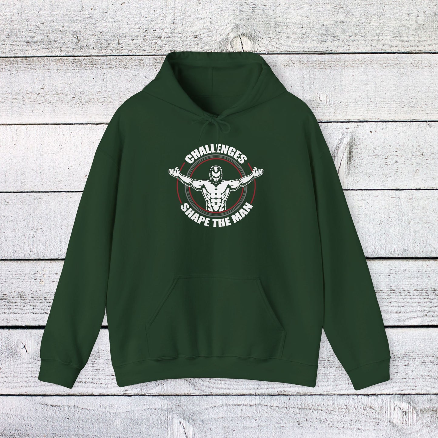 unisex heavy blend™ hooded sweatshirt - challenges shape the man - grit and growth quote