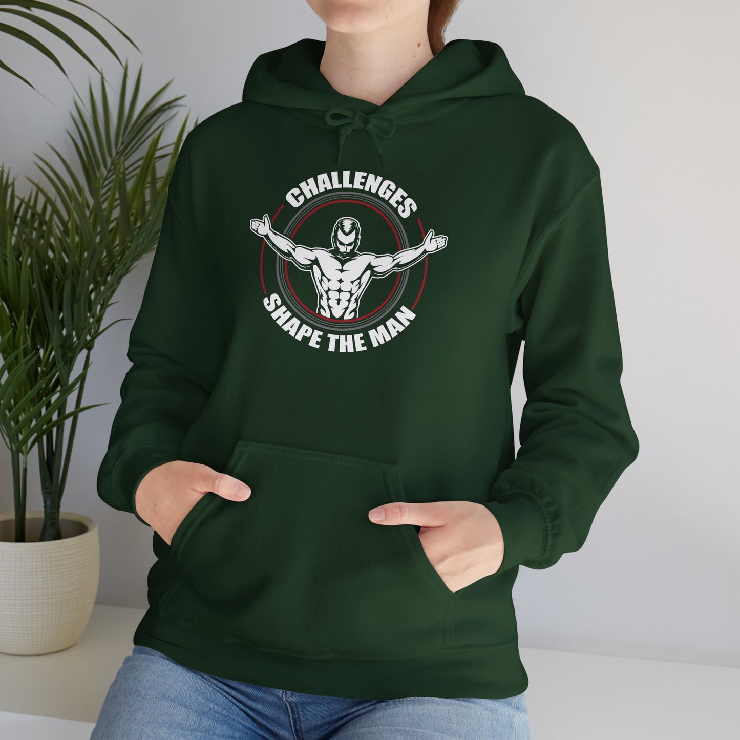 unisex heavy blend™ hooded sweatshirt - challenges shape the man - grit and growth quote