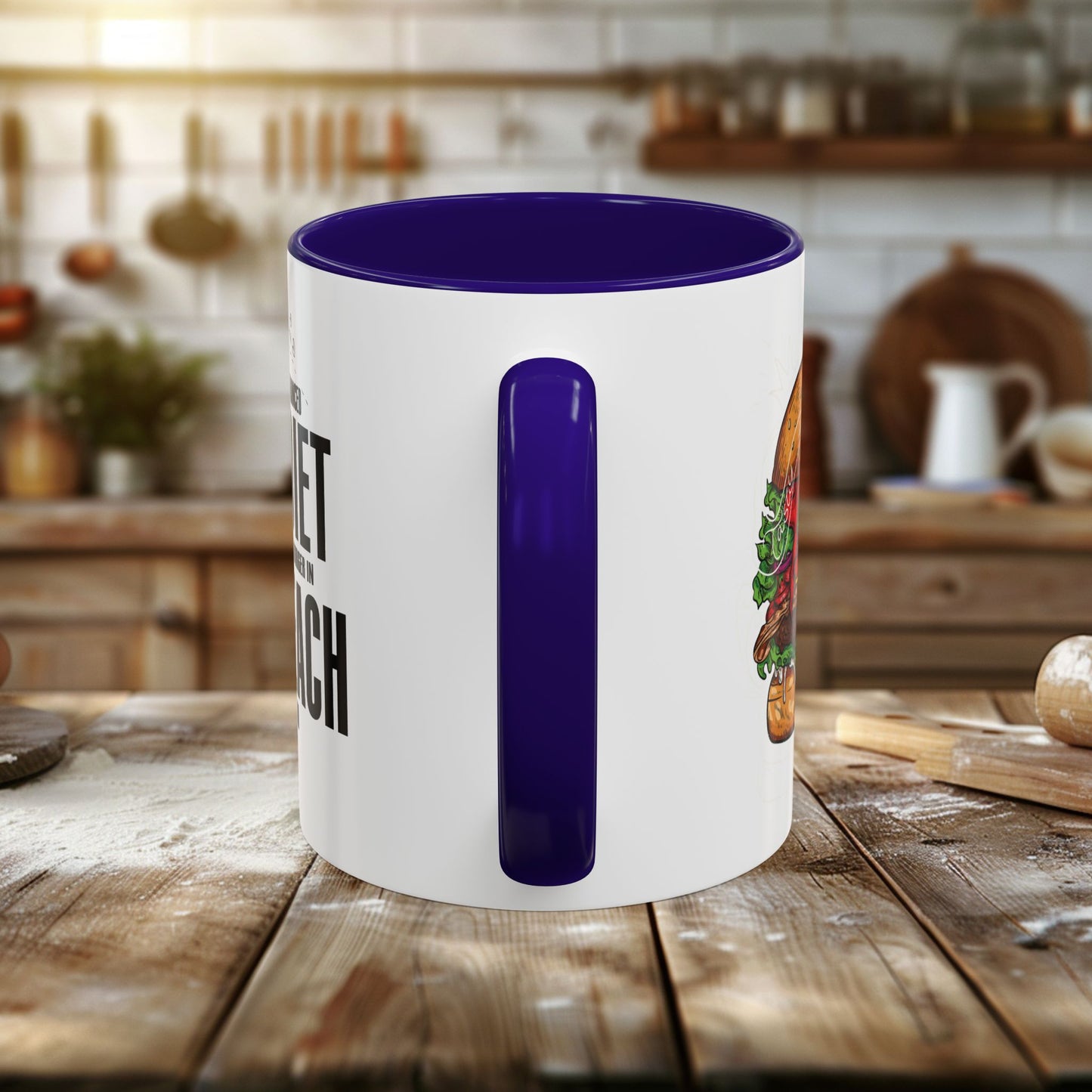 colorful mugs (11oz, 15oz) - a balanced diet is a burger in each hand - funny food quote