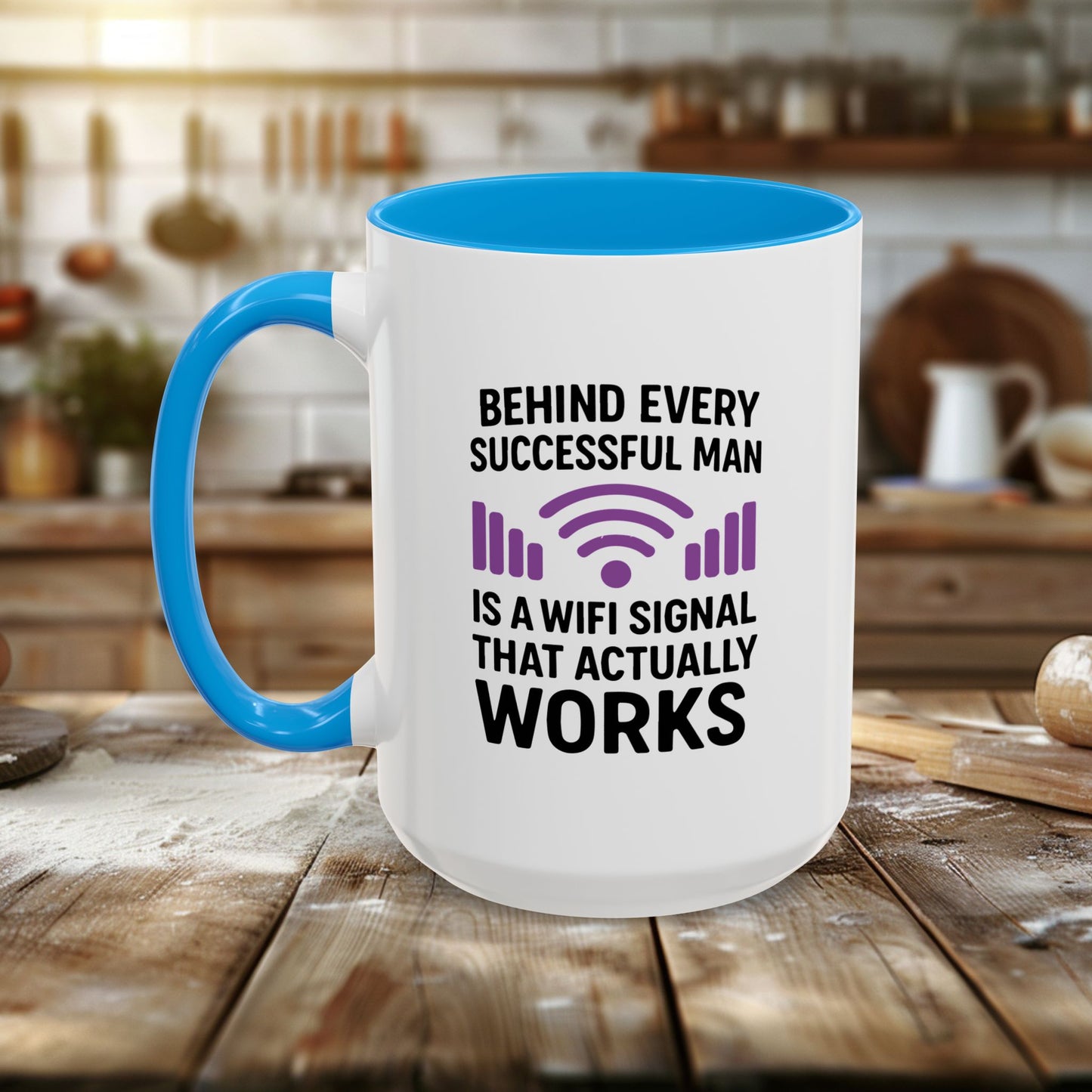 colorful mugs (11oz, 15oz) - behind every successful man is a wifi signal that works