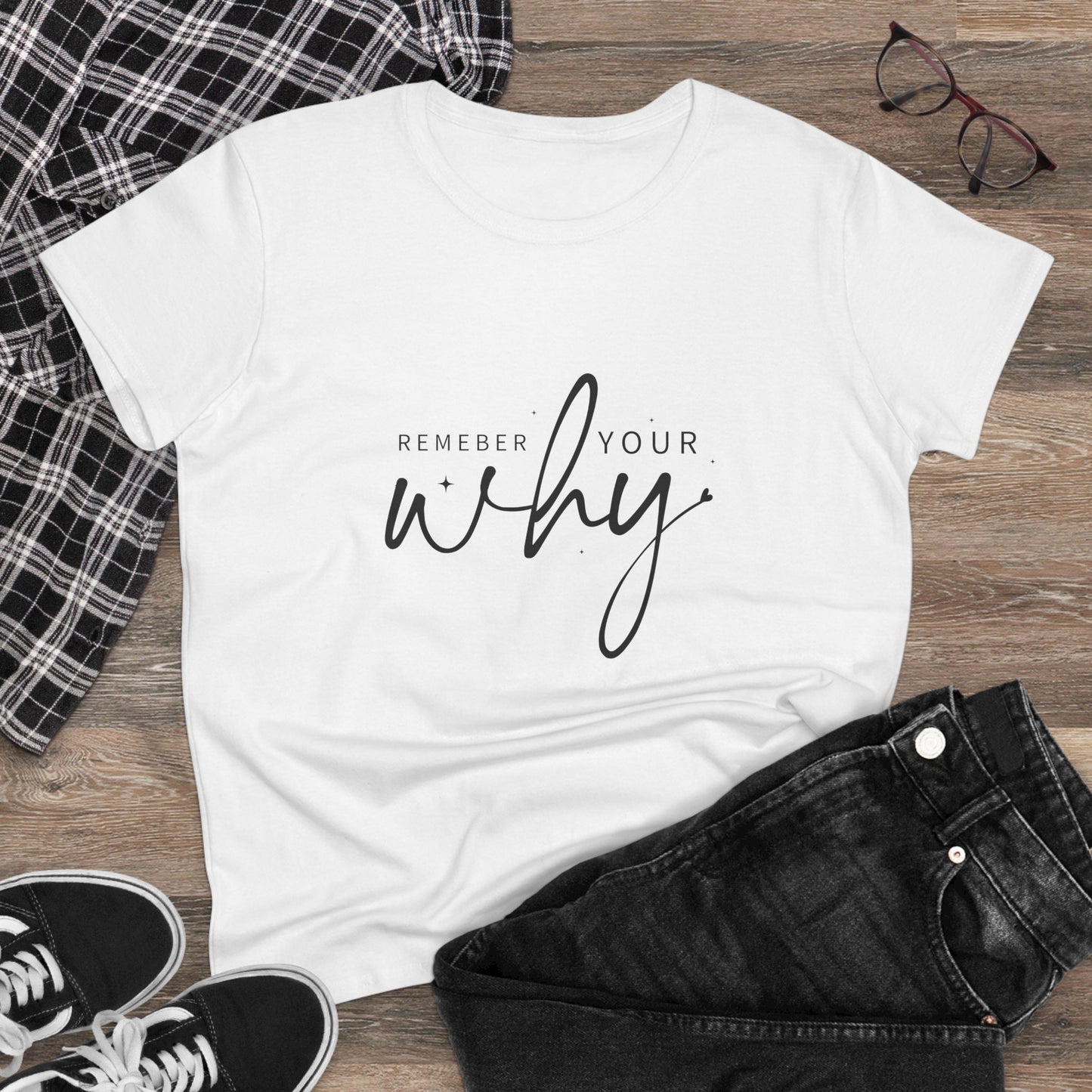 women's midweight cotton tee - remember your why - purpose driven motivation