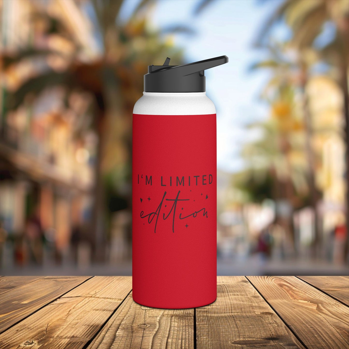 stainless steel water bottle, standard lid - i’m limited edition - unique confidence quote