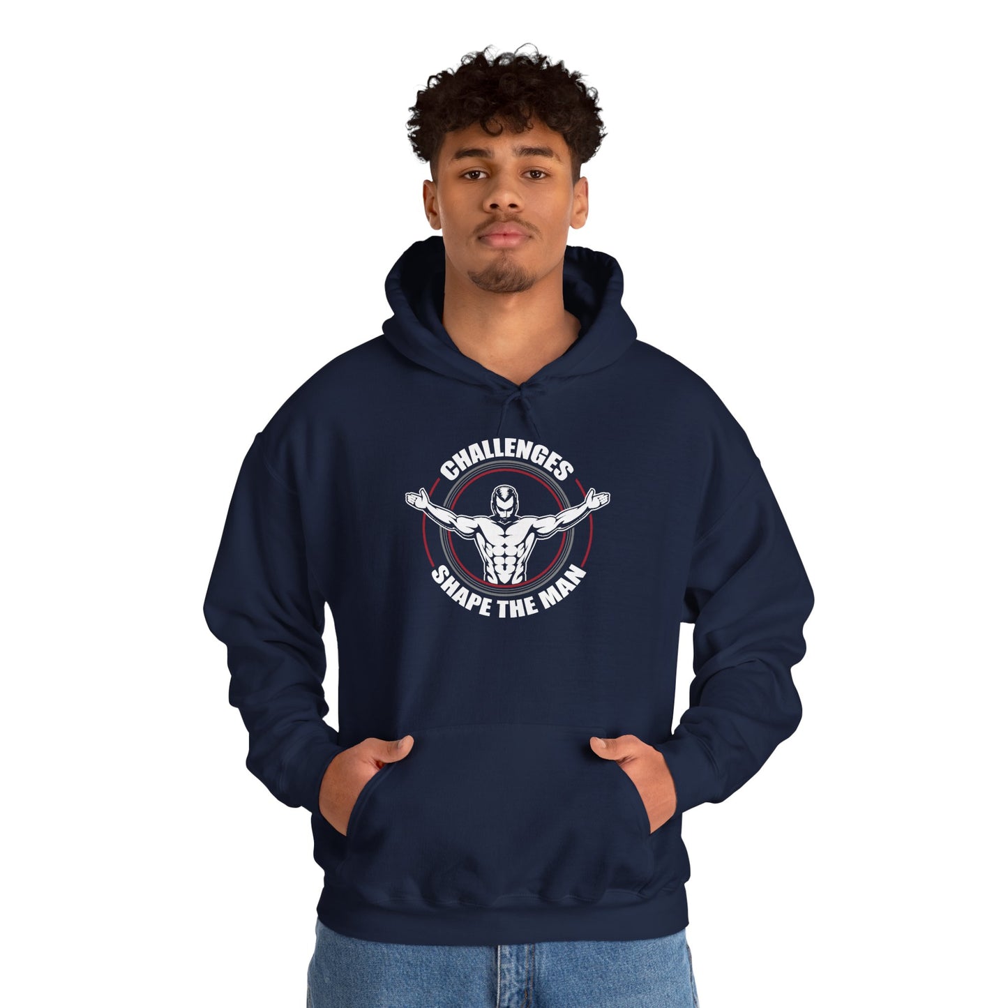 unisex heavy blend™ hooded sweatshirt - challenges shape the man - grit and growth quote
