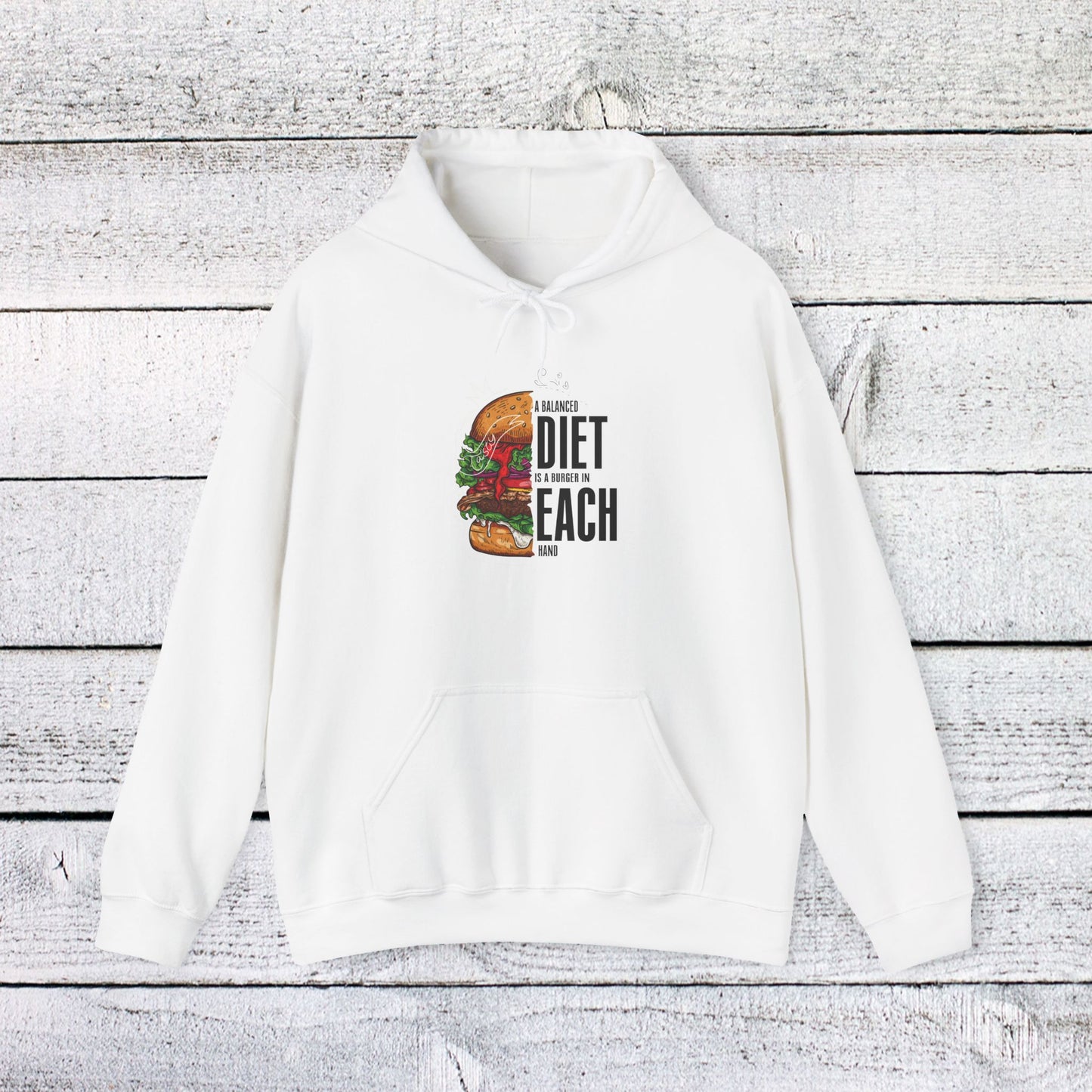unisex heavy blend™ hooded sweatshirt - a balanced diet is a burger in each hand - funny food quote