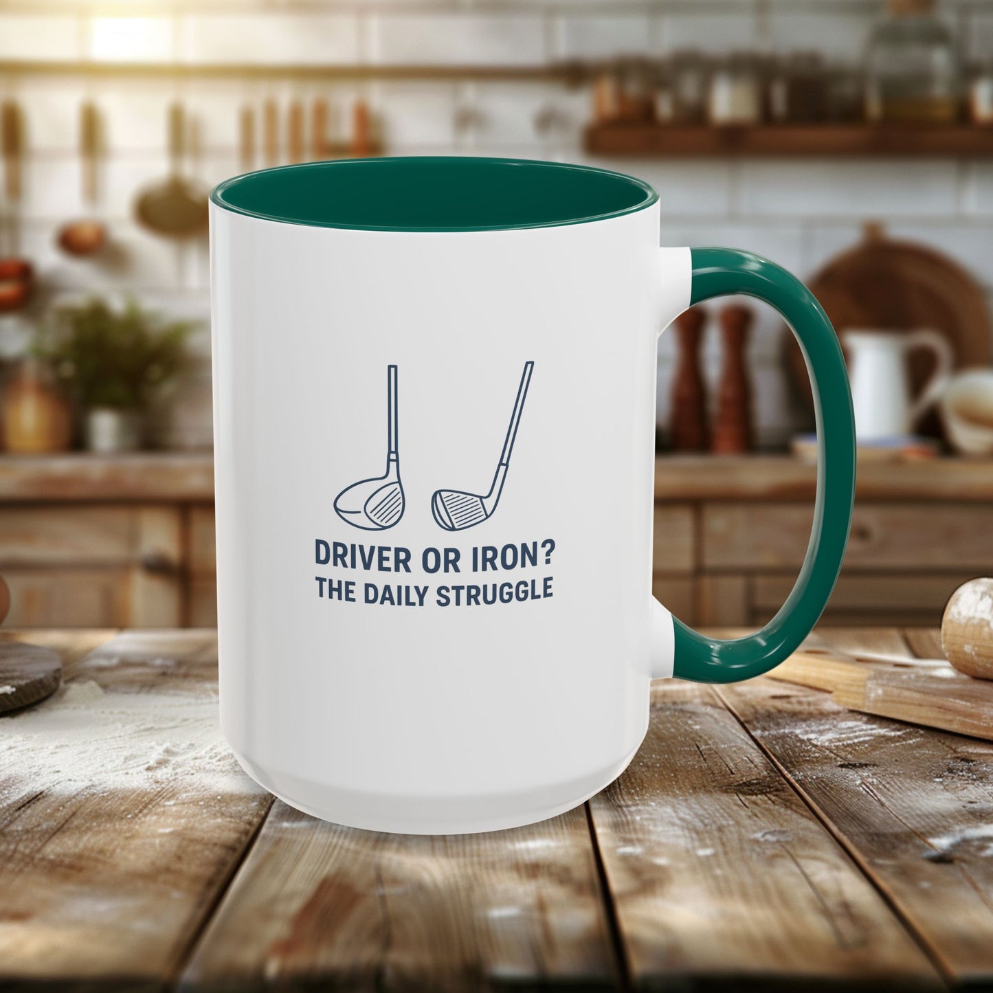 colorful golf mug - driver or iron? the daily struggle
