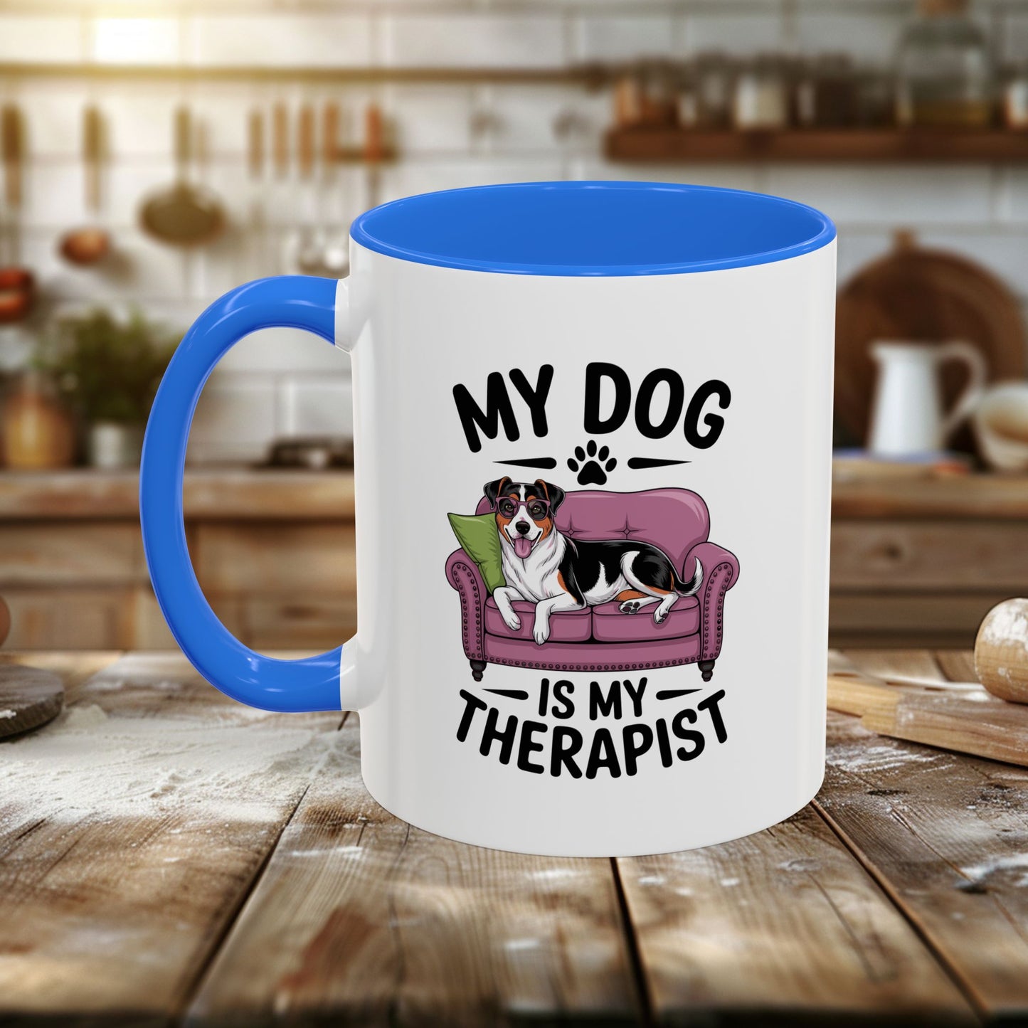 colorful mugs (11oz, 15oz) - my dog is my therapist | funny dog lover gift | cute pet quote design