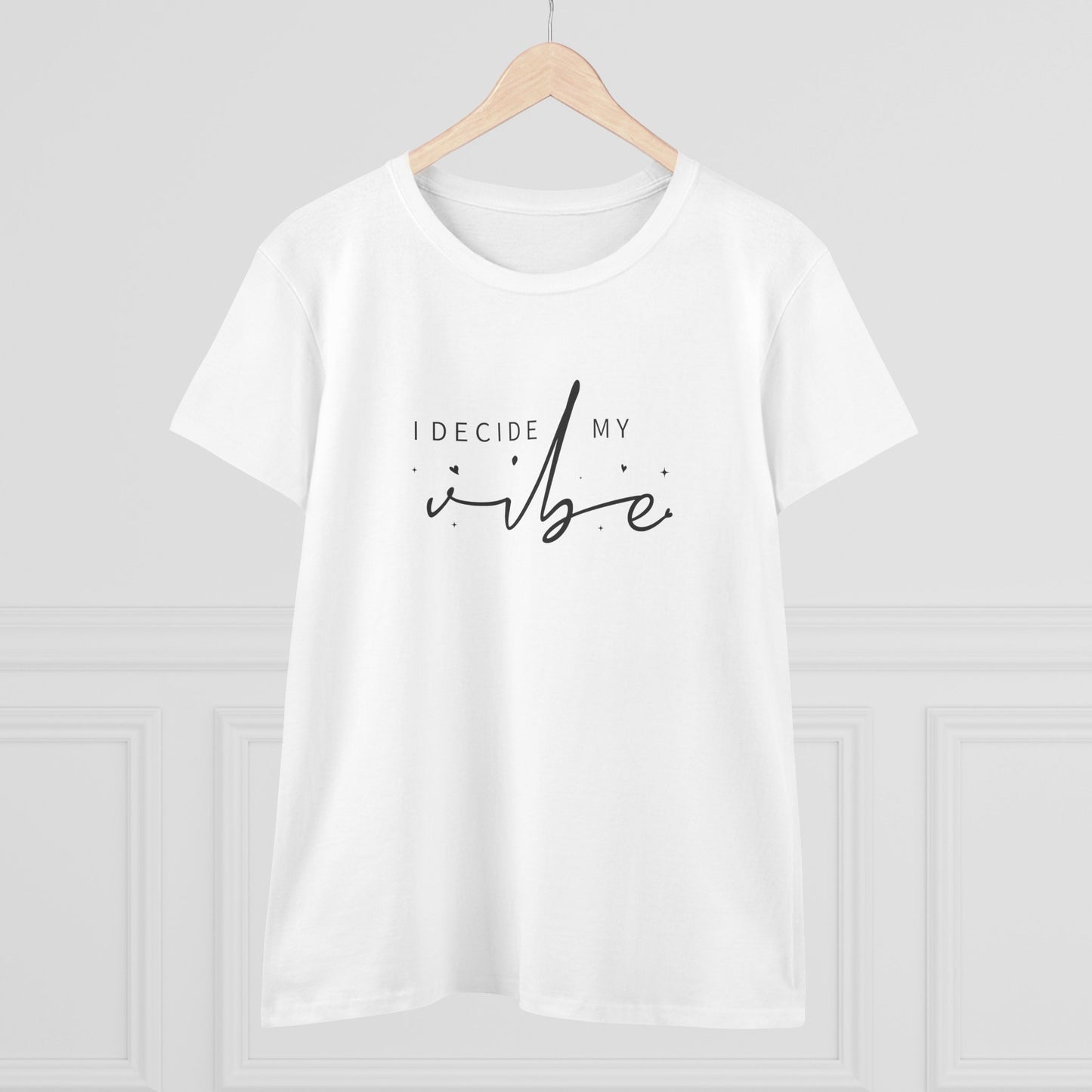 women's midweight cotton tee - i decide my vibe - confidence & control quote