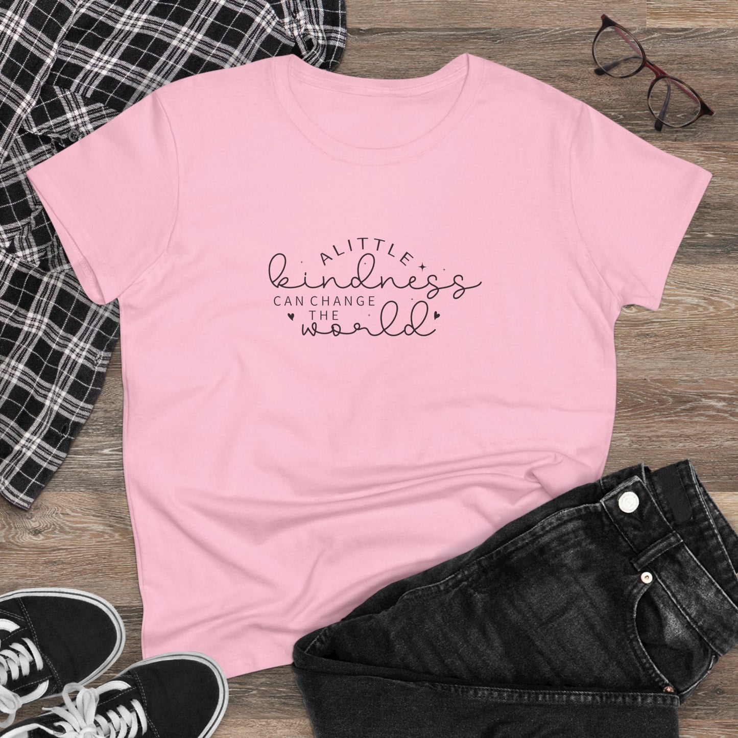 women's midweight cotton tee - a little kindness, a little less judgment - kindness quote
