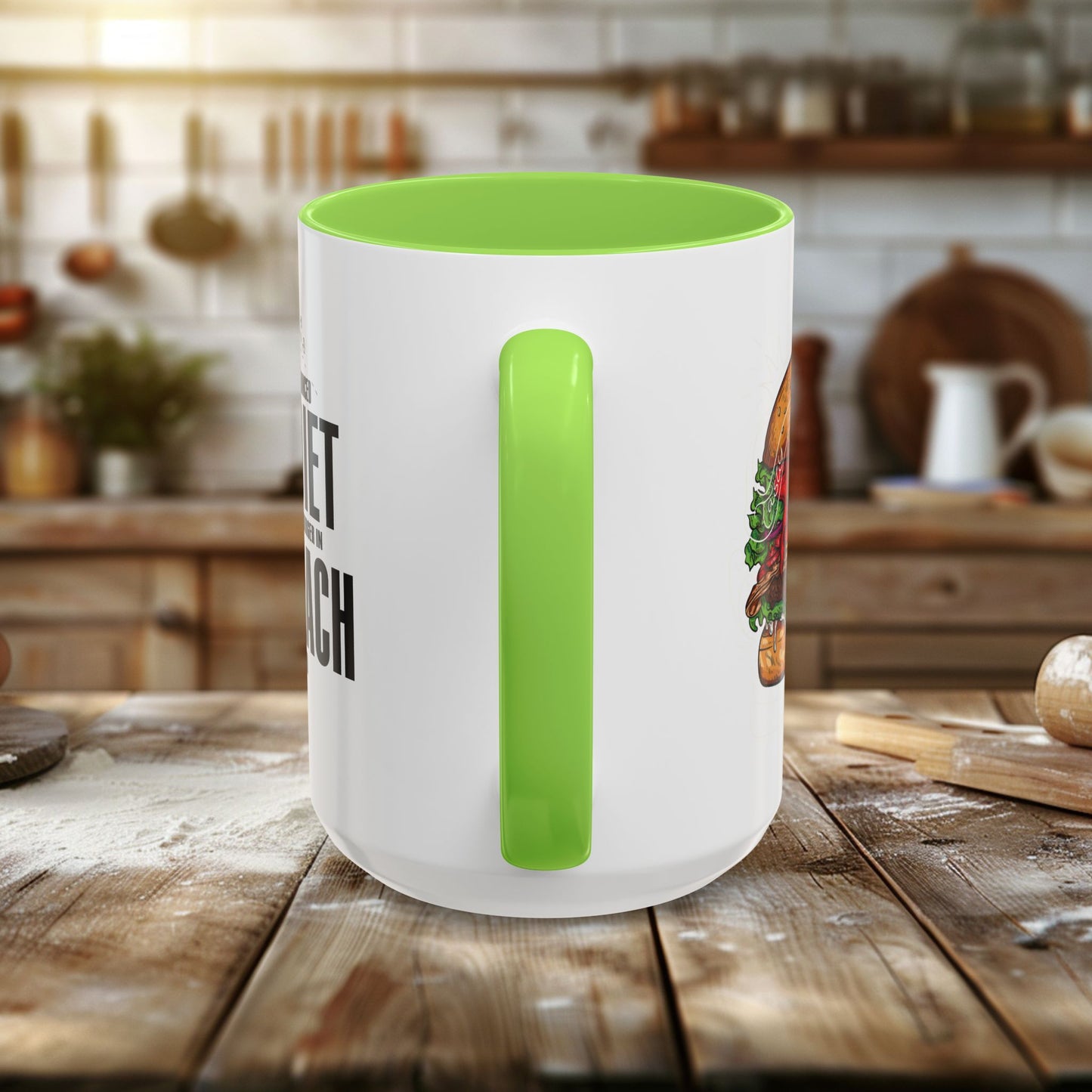 colorful mugs (11oz, 15oz) - a balanced diet is a burger in each hand - funny food quote