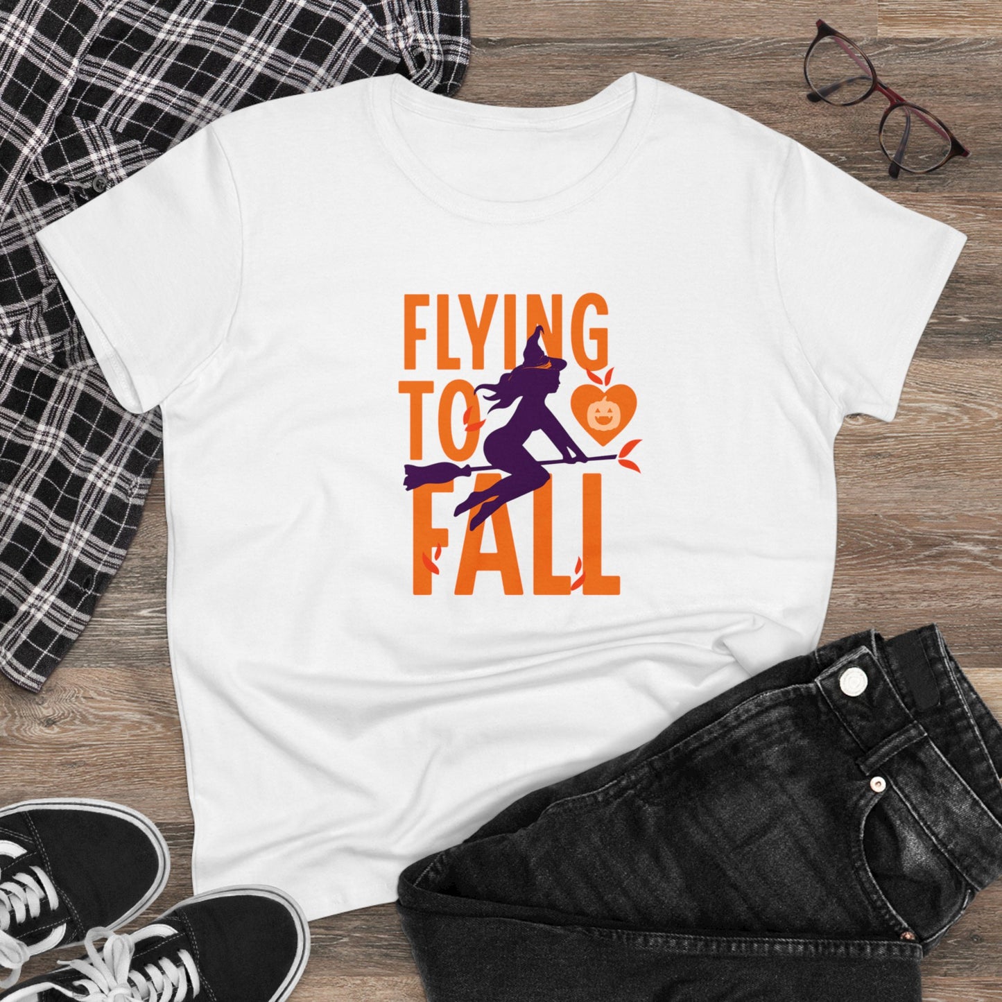 women halloween t-shirt, women tee, falling in love - witch riding broom, halloween gift