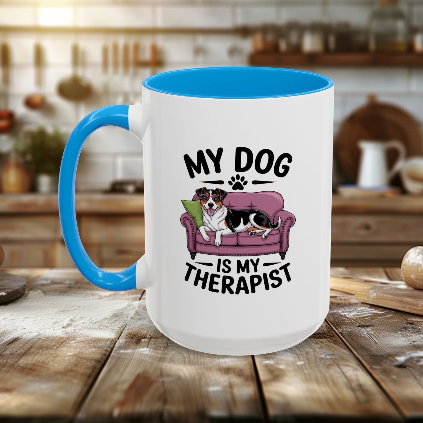 colorful mugs (11oz, 15oz) - my dog is my therapist | funny dog lover gift | cute pet quote design